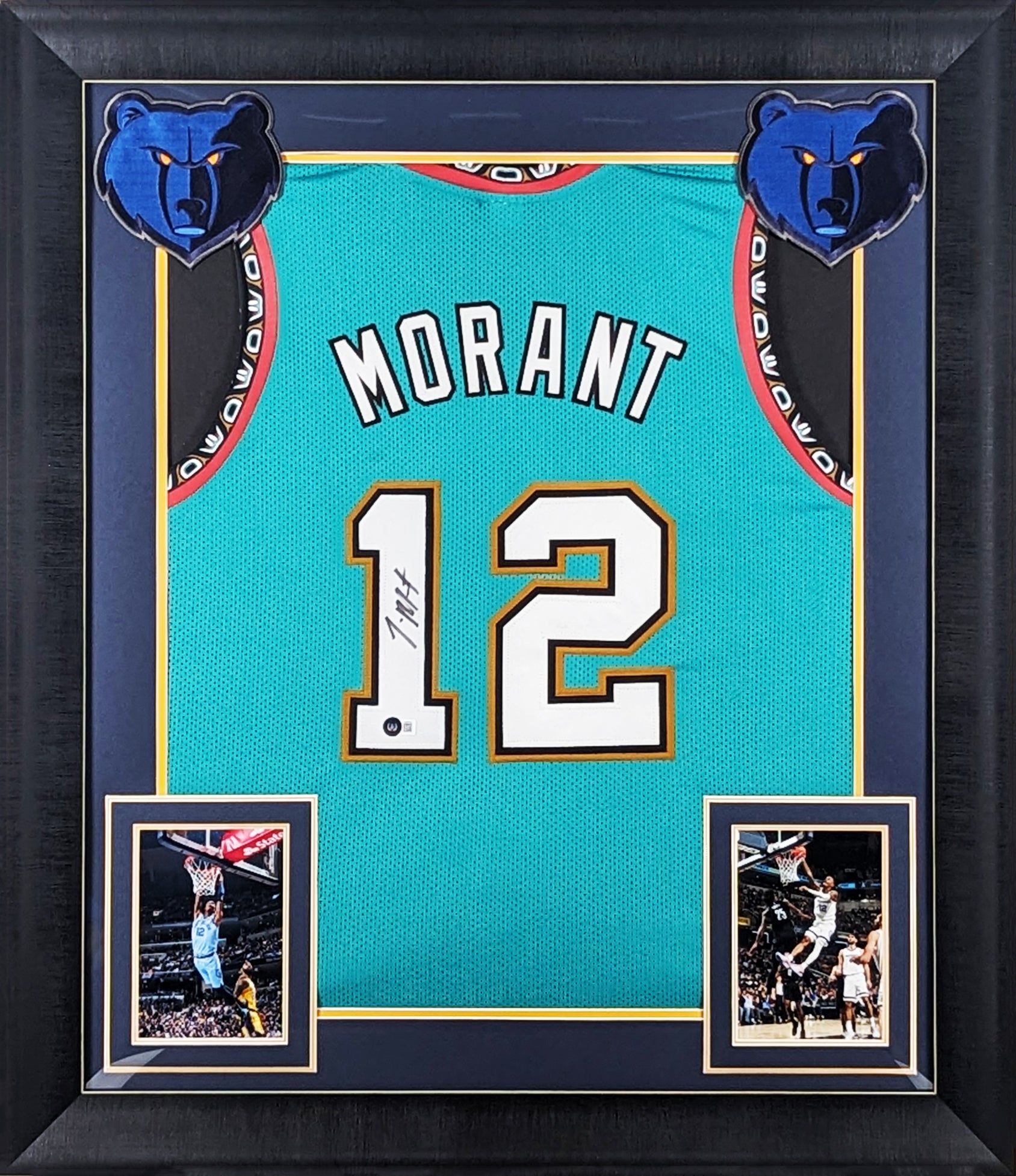 Ja Morant Authentic Signed Teal Throwback Pro Style Framed Jersey BAS