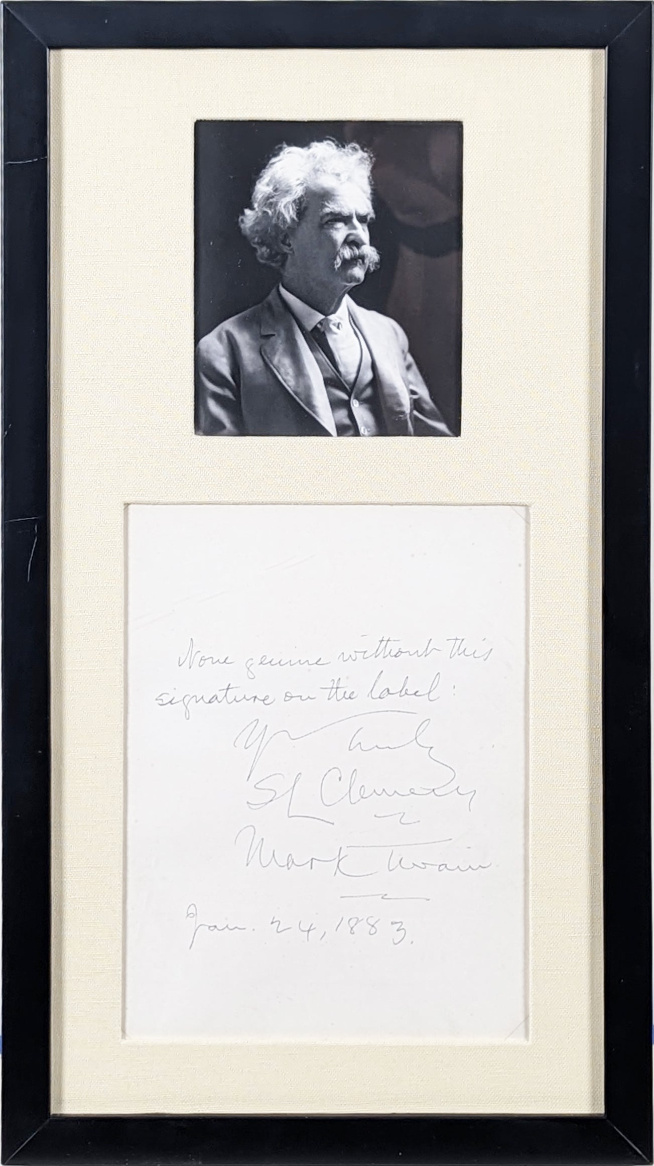 Samuel Clemens "Yours Truly Mark Twain" Signed & Framed 6x8 Cut Signature PSA