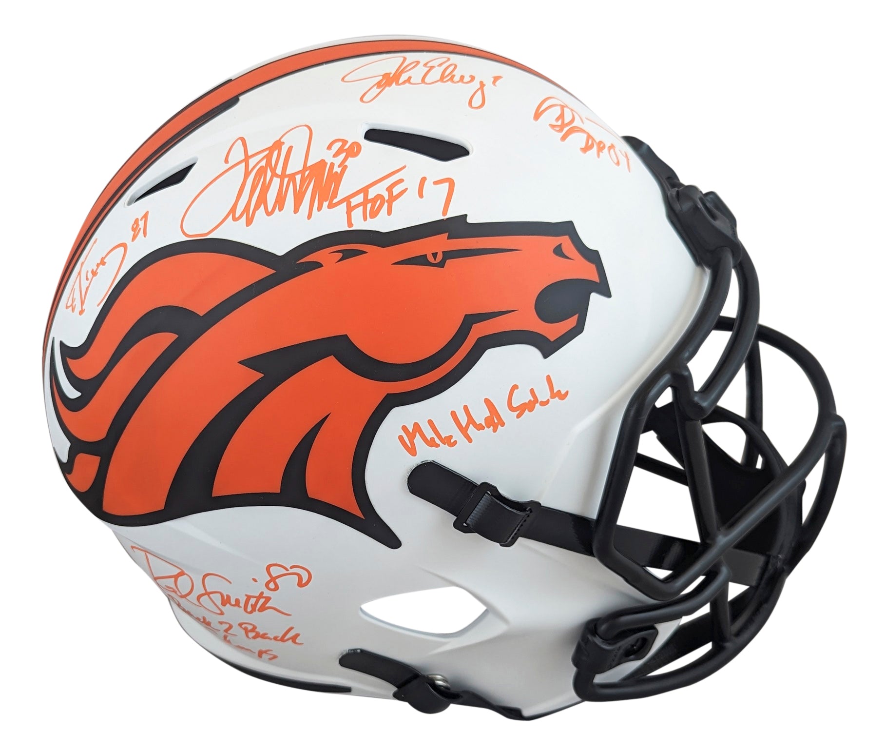 Broncos (5) Elway, Sharpe, Davis +2 Signed Lunar F/S Speed Rep Helmet BAS Wit