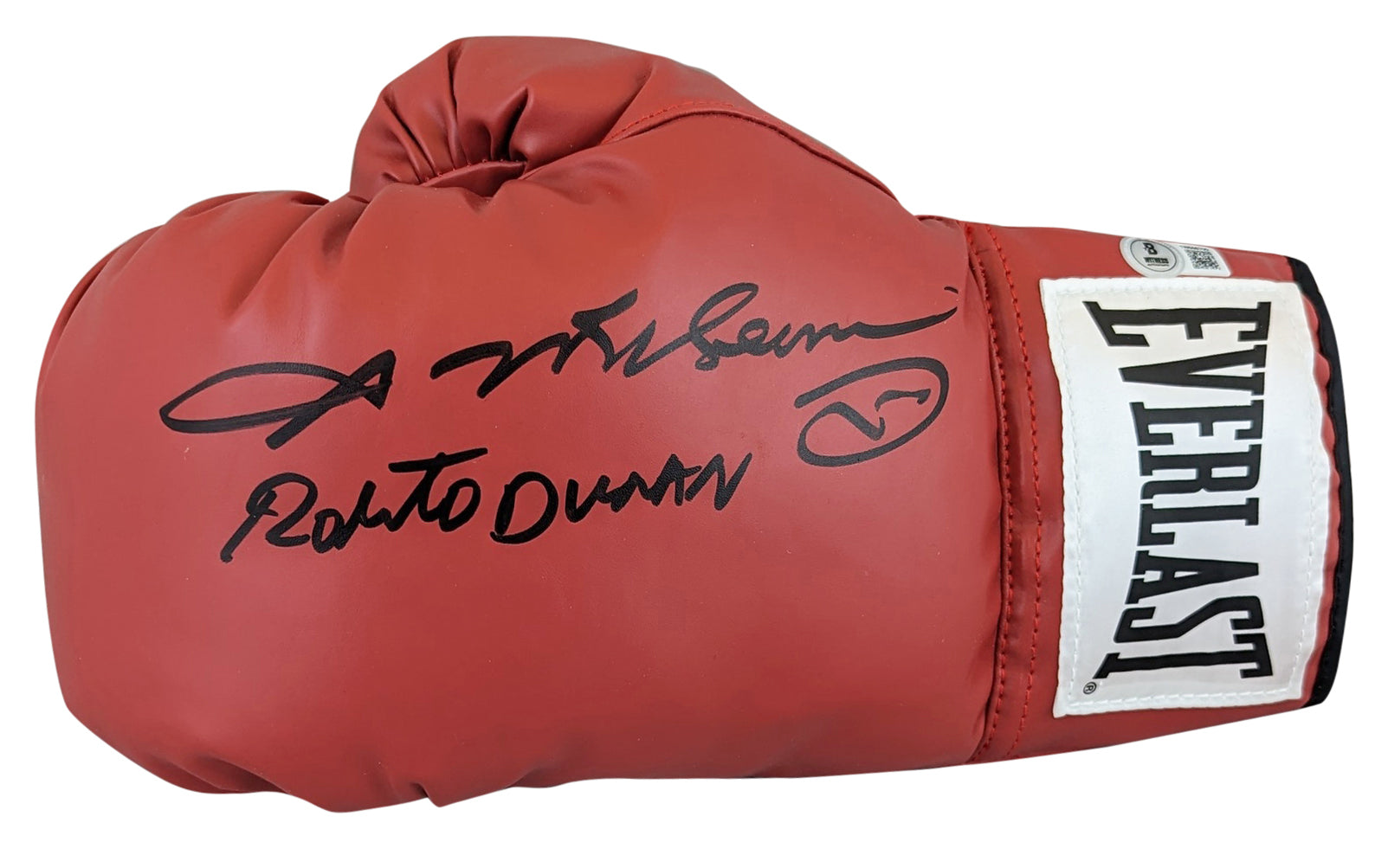 Sugar Ray Leonard & Roberto Duran Signed Red Left Hand Everlast Glove BAS Wit