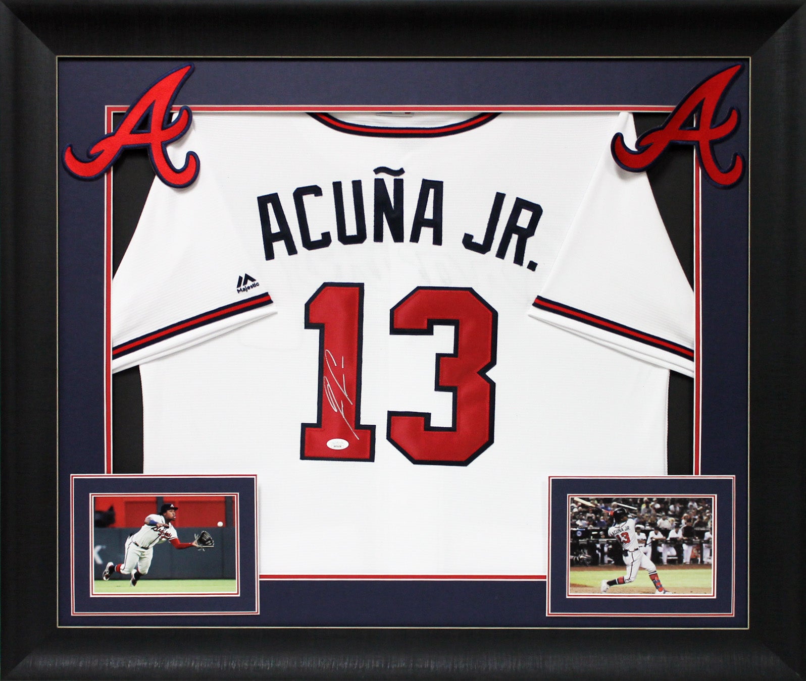 Braves Ronald Acuña Jr. Signed White Majestic Cool Base Framed Jersey JSA