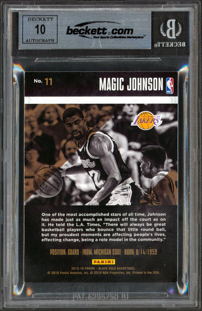 Lakers Magic Johnson Signed 2015 Panini Black Gold #11 Card Auto 10! BAS Slabbed