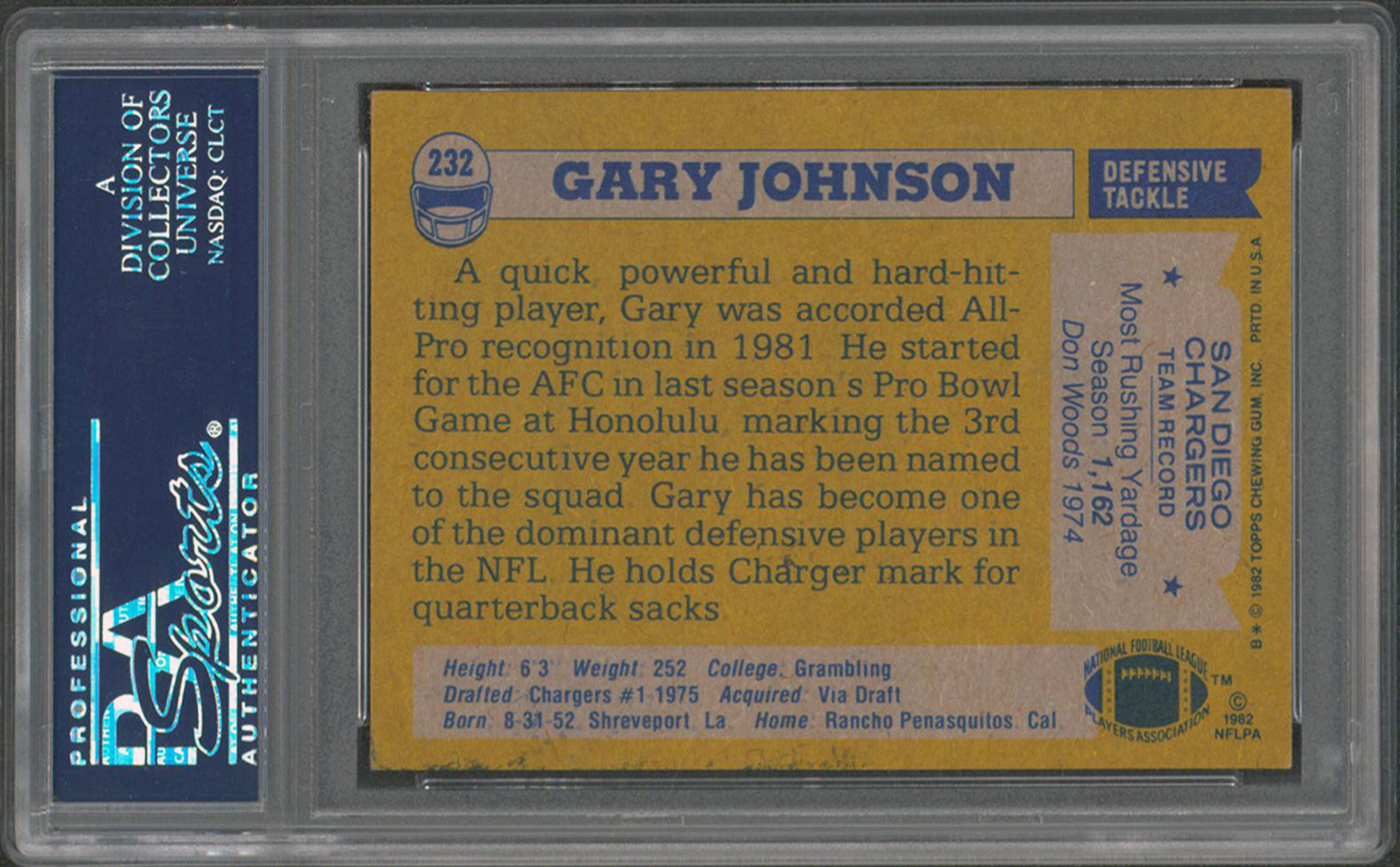 Chargers Gary Johnson Authentic Signed 1982 Topps #232 Card PSA/DNA Slabbed