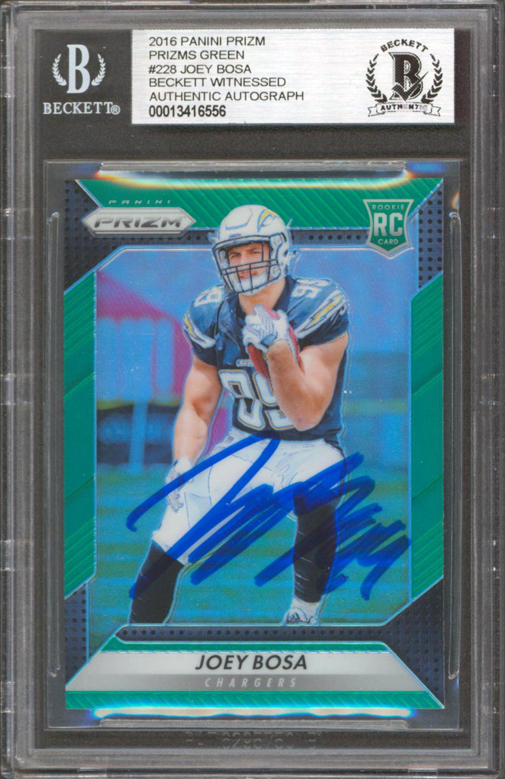 Chargers Joey Bosa Signed 2016 Panini Prizm Green #228 Rookie Card BAS Slabbed