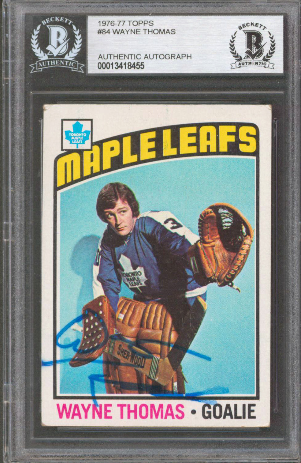 Maple Leafs Wayne Thomas Authentic Signed 1976 Topps #84 Card BAS Slabbed