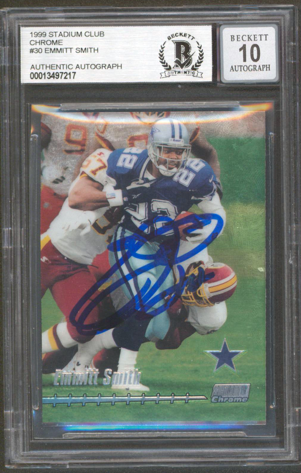 Cowboys Emmitt Smith Signed 1999 Stadium Club Chrome #30 Card Auto 10!  BAS Slab