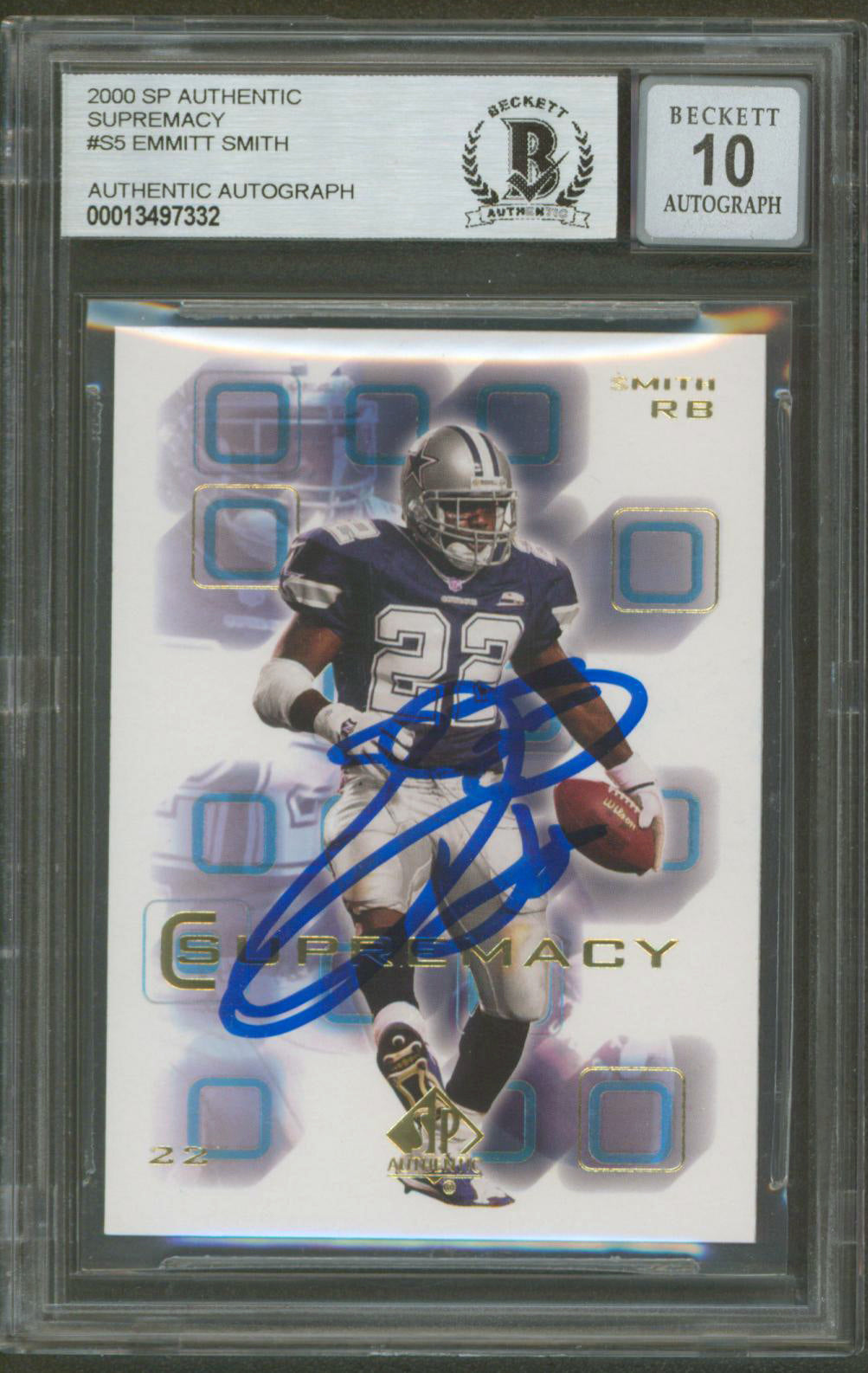 Cowboys Emmitt Smith Signed 2000 SP Authentic Supremacy #S5 Auto 10! BAS Slabbed