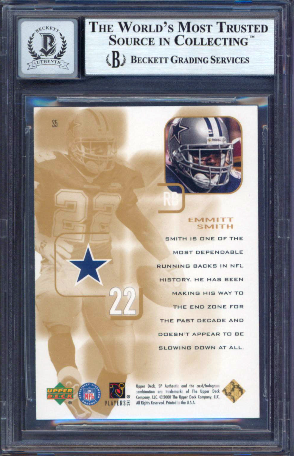 Cowboys Emmitt Smith Signed 2000 SP Authentic Supremacy #S5 Auto 10! BAS Slabbed