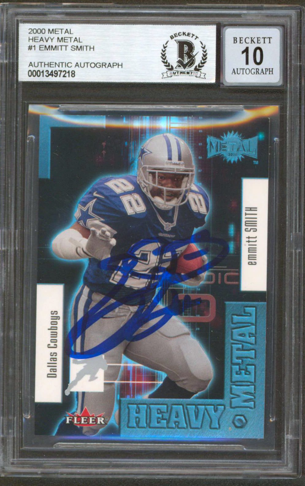 Cowboys Emmitt Smith Signed 2000 Metal Heavy Metal #1 Card Auto 10! BAS Slabbed