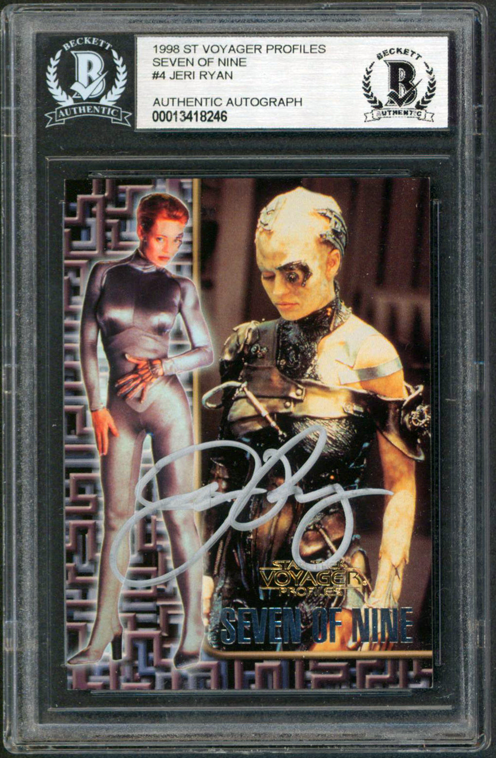 Jeri Ryan Signed 1998 Star Trek Voyager Profiles Seven Of Nine #4 Card BAS Slab