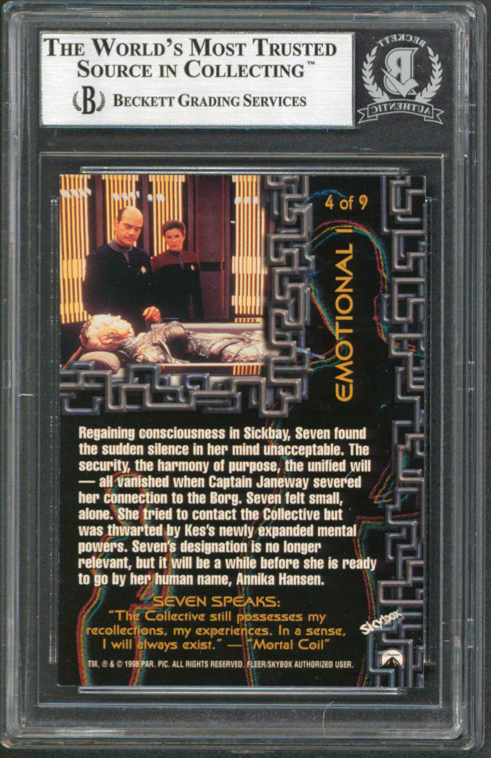 Jeri Ryan Signed 1998 Star Trek Voyager Profiles Seven Of Nine #4 Card BAS Slab
