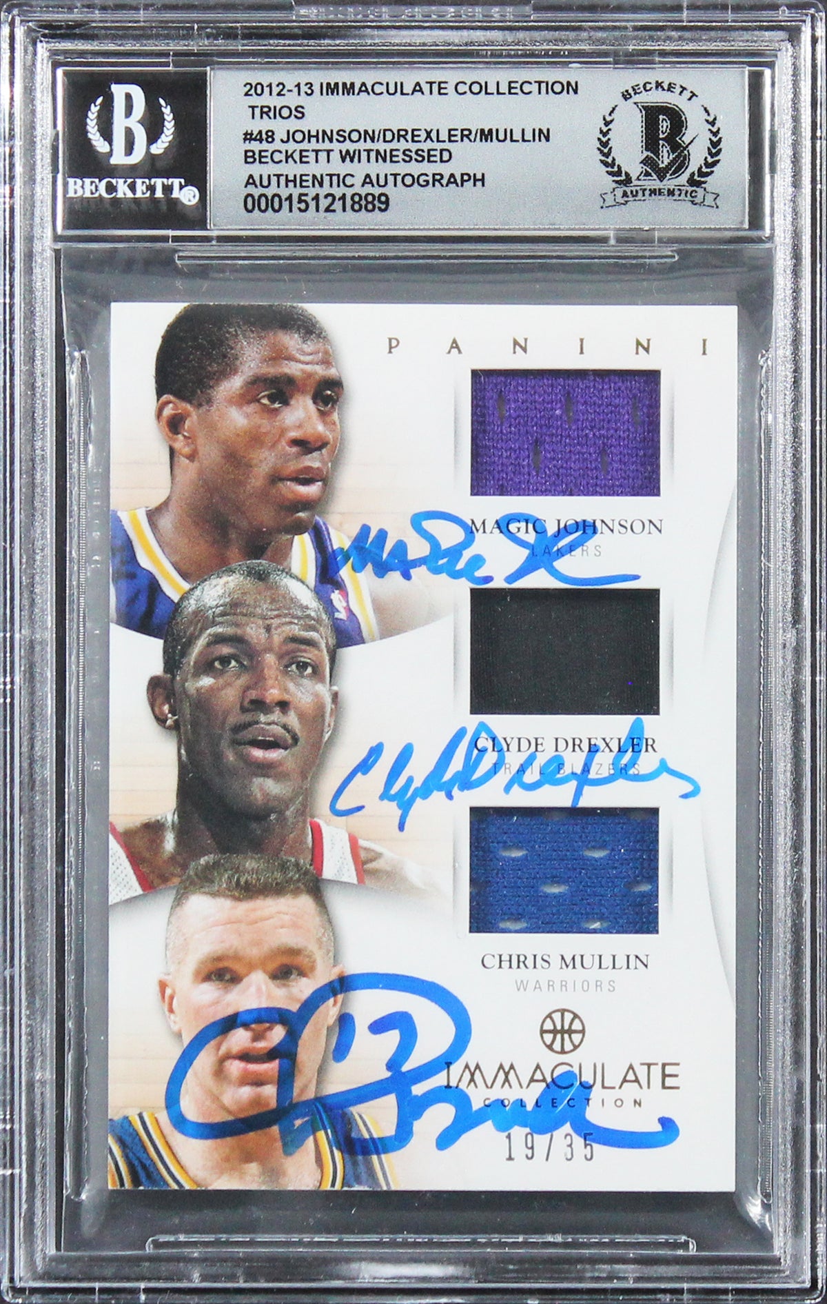Johnson, Drexler & Mullin Signed 2012 Immaculate Trios #48 Card Auto 10 BAS Slab
