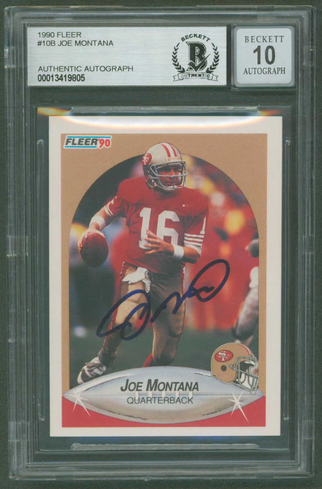 49ers Joe Montana Authentic Signed 1990 Fleer #10B Card Auto 10! BAS Slabbed