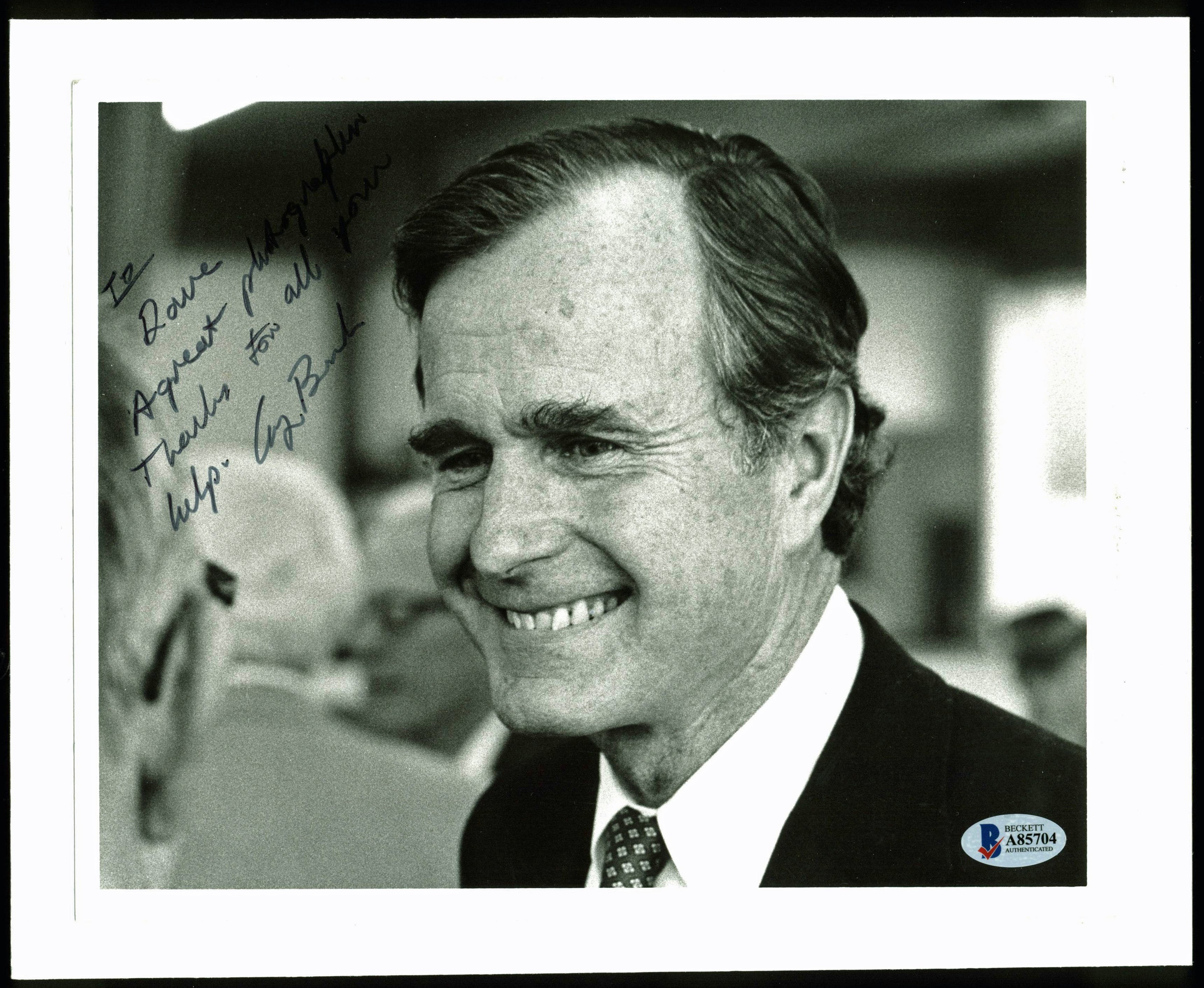 George H.W. Bush Authentic Signed & Mounted Black & White 8x10 Photo BAS #A85704