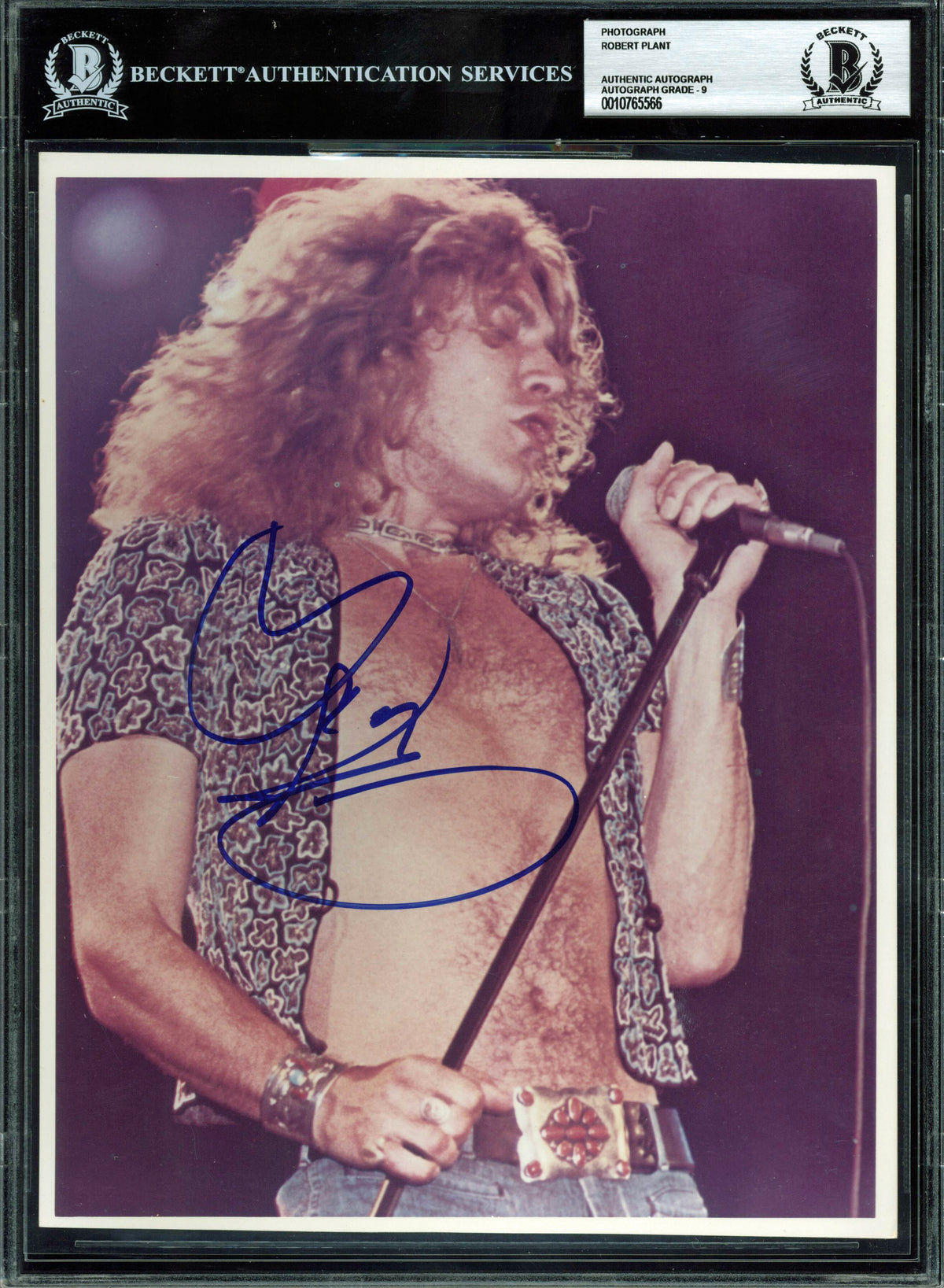 Robert Plant Authentic Signed 8x10 Photo Auto Graded Mint 9! BAS Slabbed