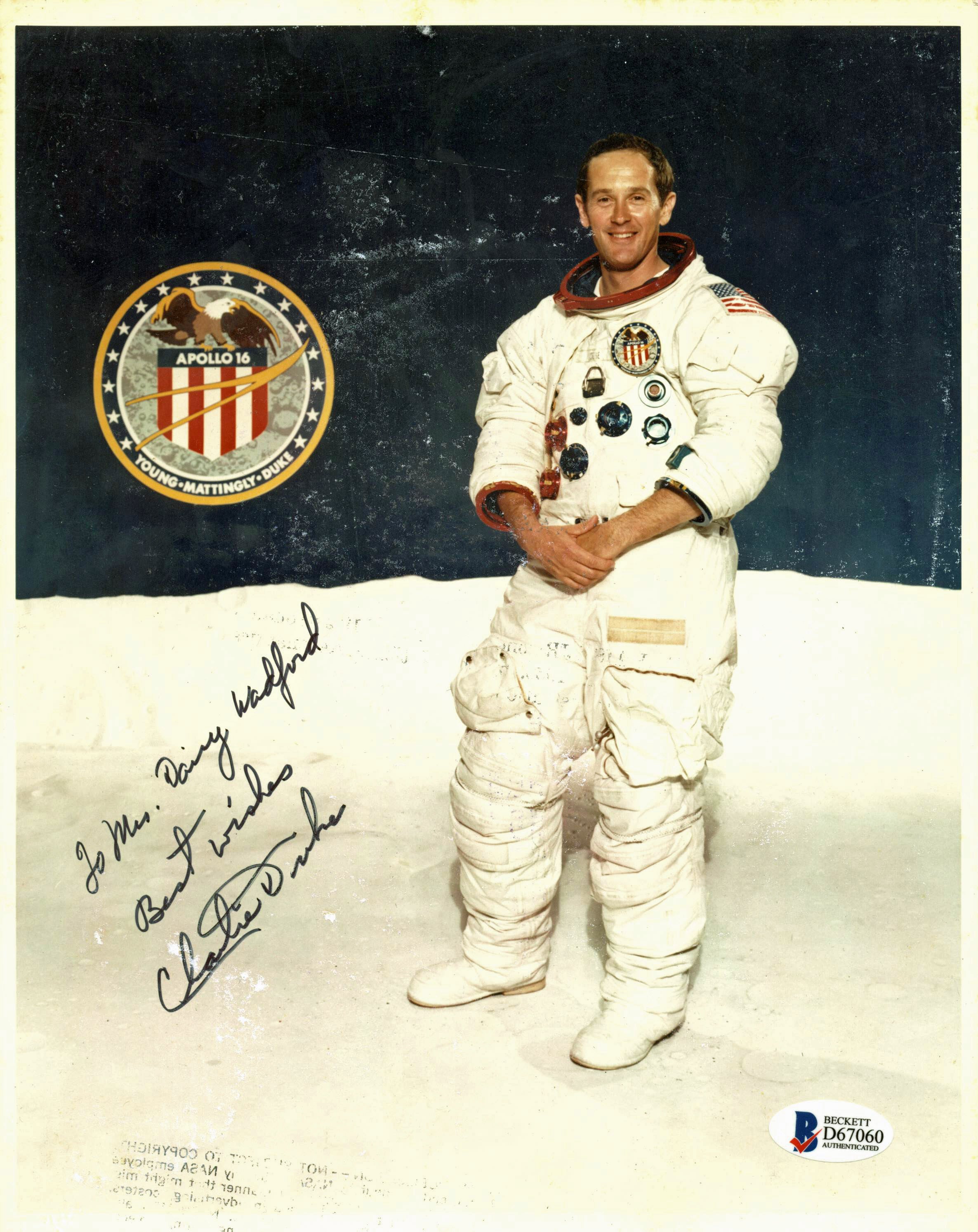 Charles Duke NASA Press Photo Authentic Signed 8x10 w/ Inscription BAS #D67060