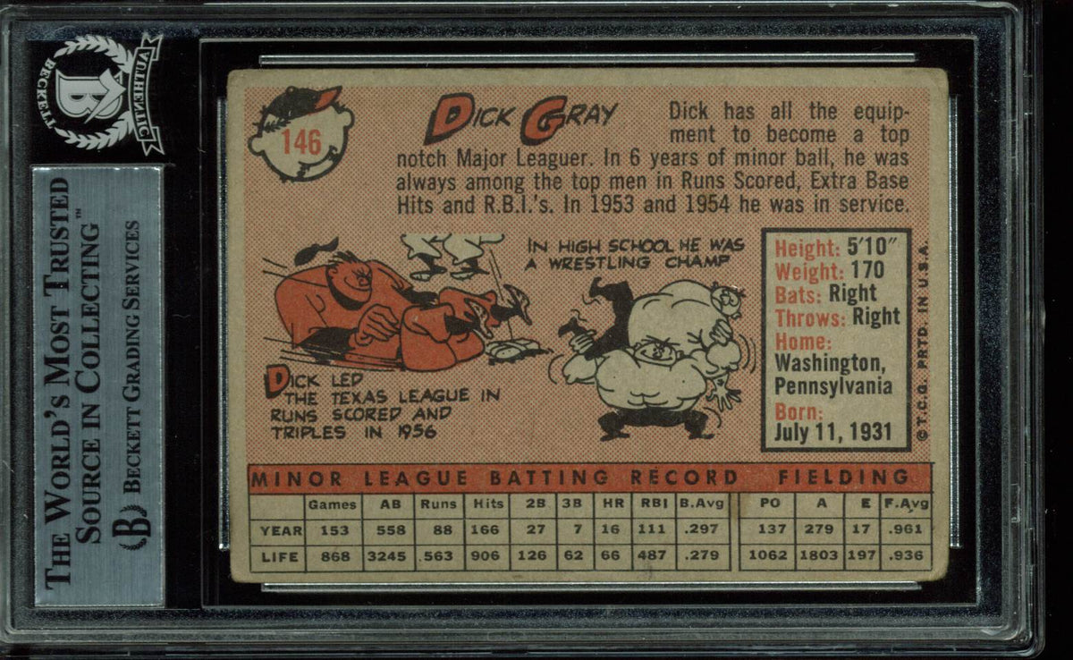 Dodgers Dick Gray Authentic Signed 1958 Topps #146 Auto Card BAS Slabbed