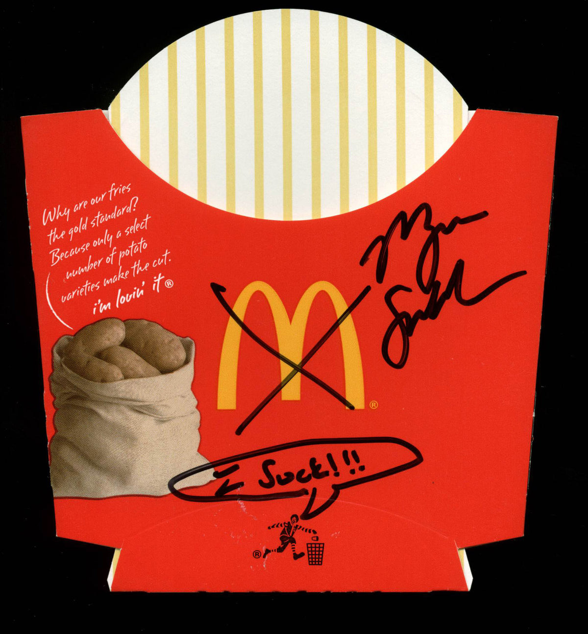 Morgan Spurlock "I Suck" Authentic Signed McDonald's Large Fry PSA/DNA #V22460
