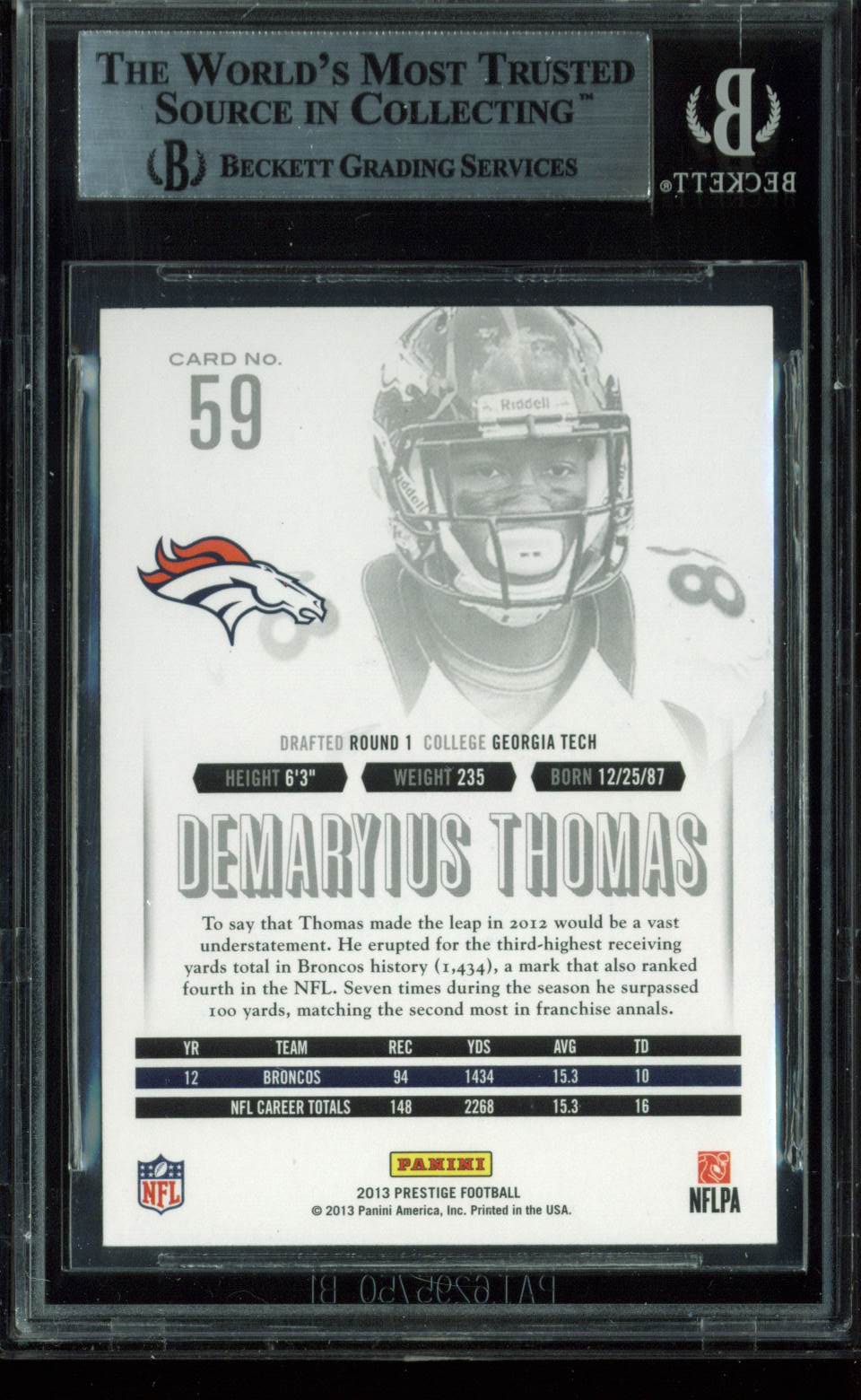 Broncos Demaryius Thomas Signed 2013 Prestige #59 Auto Card BAS Slabbed