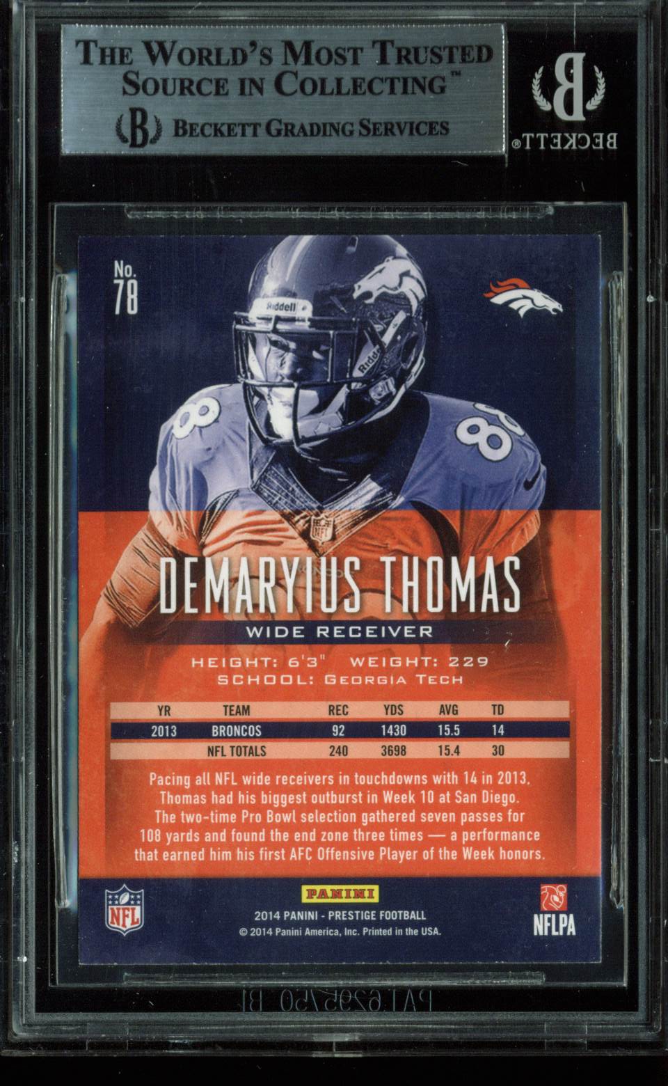 Broncos Demaryius Thomas Signed 2014 Prestige #78 Auto Card BAS Slabbed