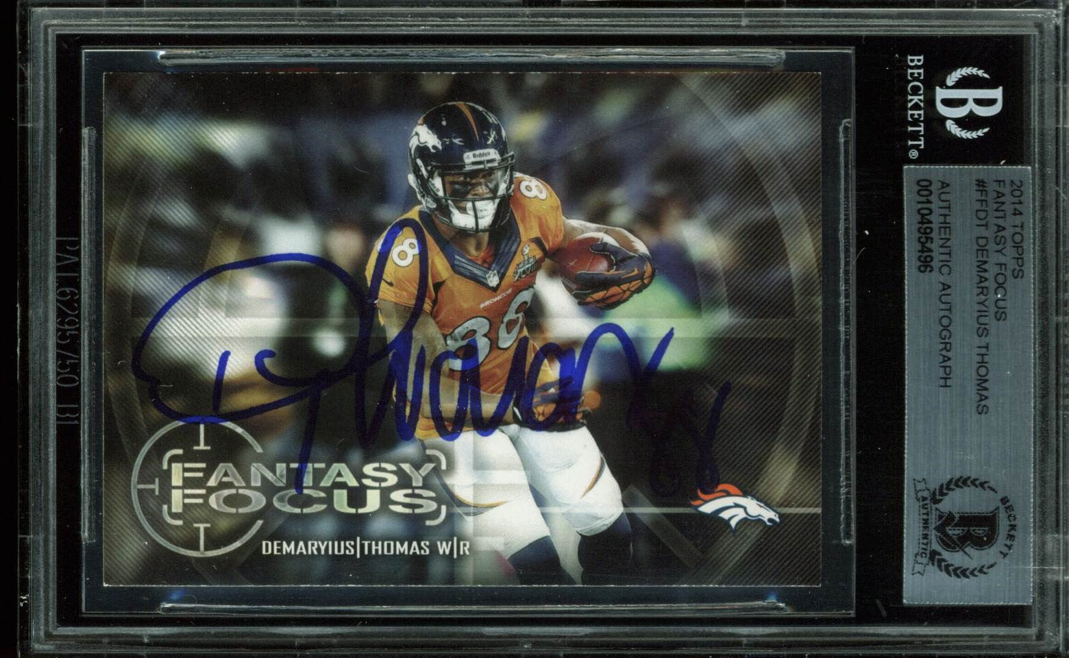 Broncos Demaryius Thomas Signed 2014 Topps Fantasy Focus #FFDT Card BAS Slabbed