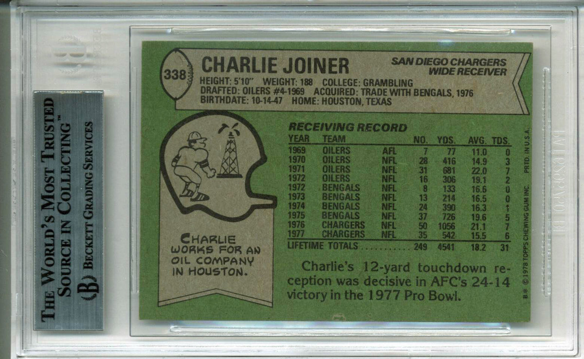 Chargers Charlie Joiner Authentic Signed 1978 Topps #338 Auto Card BAS Slabbed
