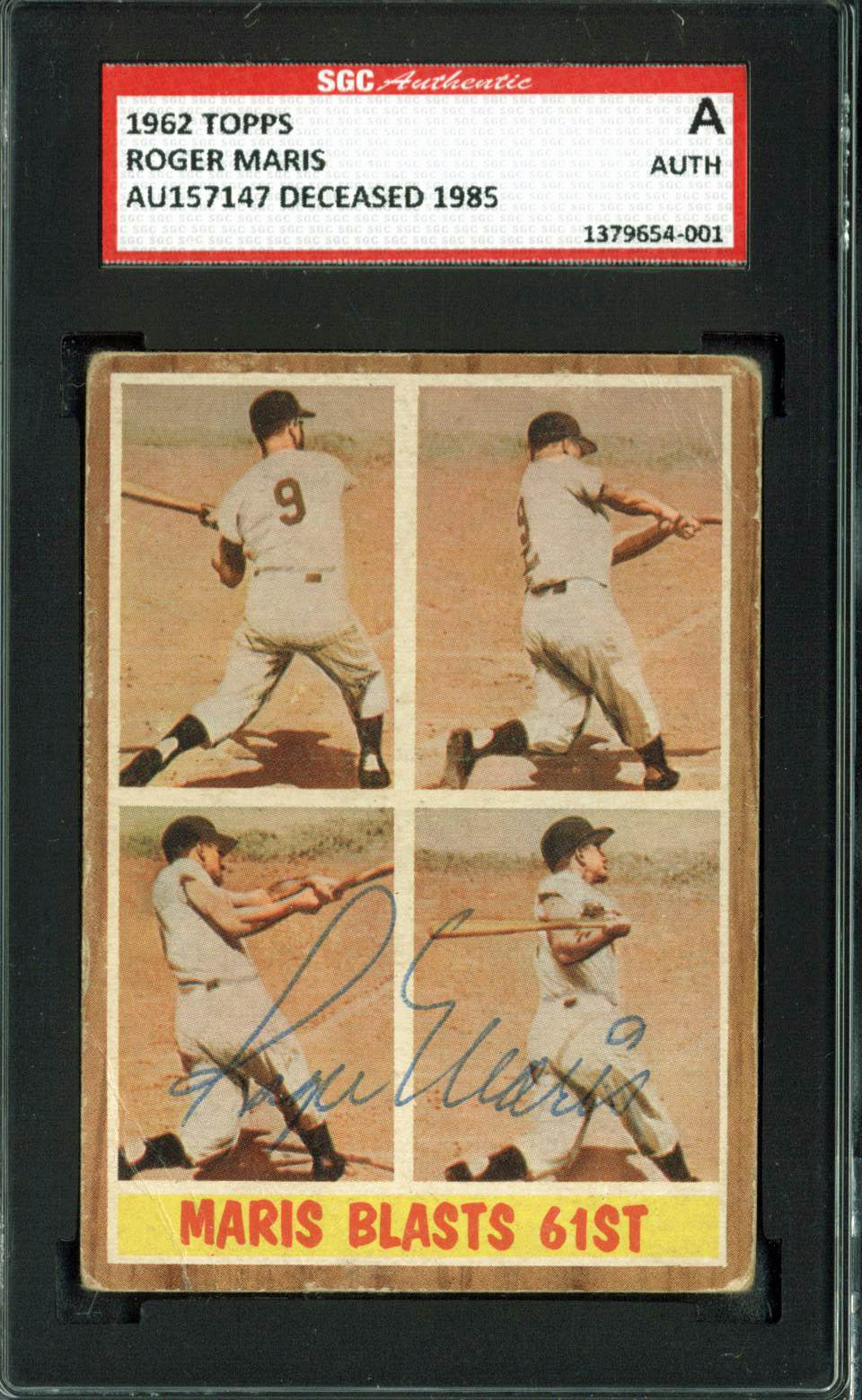 Yankees Roger Maris Authentic Signed 1962 Topps #313 Auto Card SGC Authentic