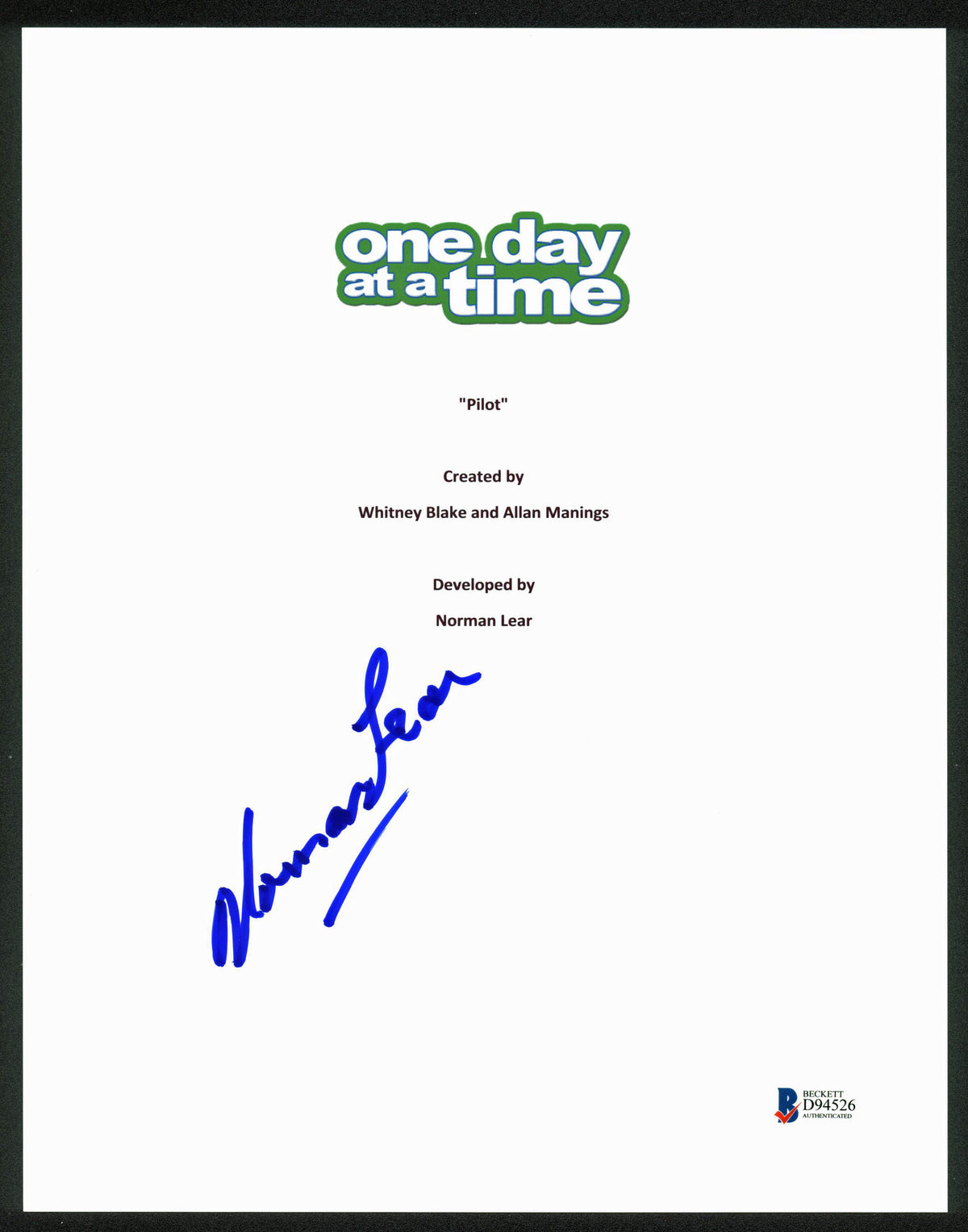 Norman Lear Authentic Signed 8.5x11 On Day At A Time Script Cover BAS #D94526