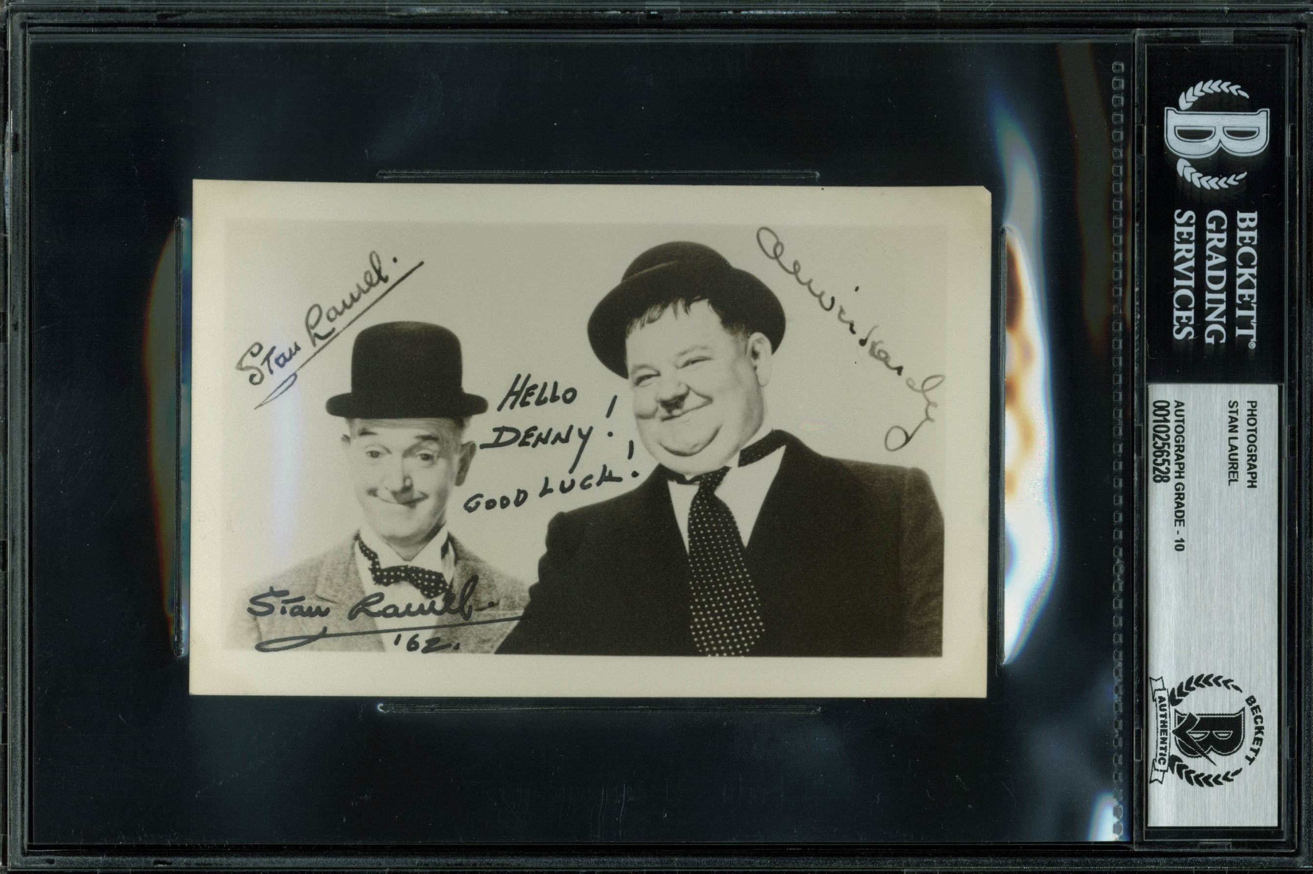 Stan Laurel "'62" Signed 3.5x5.5 Photo Auto Graded Gem Mint 10! BAS Slabbed 2