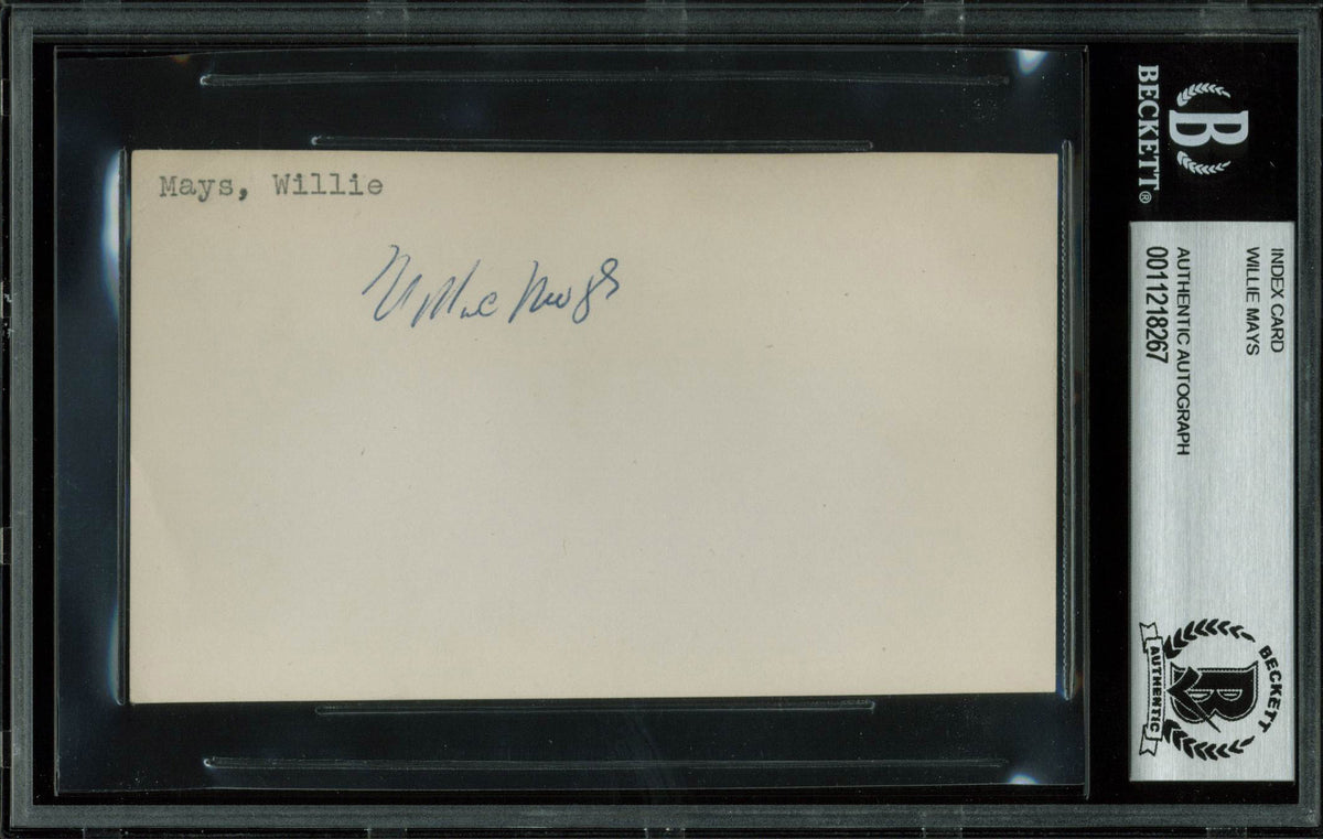 Giants Willie Mays Signed 3.5x5.5 Index Card Rookie Era Signature! BAS Slabbed