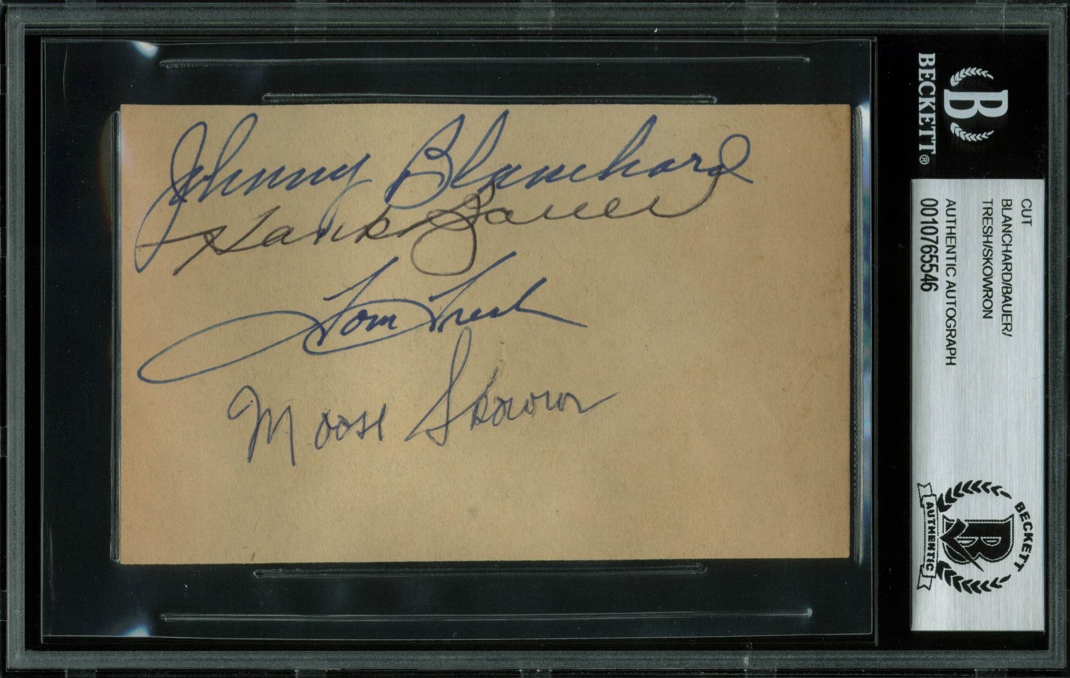 Yankees (4) Skowron, Blanchard, Bauer & Tresh Signed 3x4.75 Cut BAS Slabbed