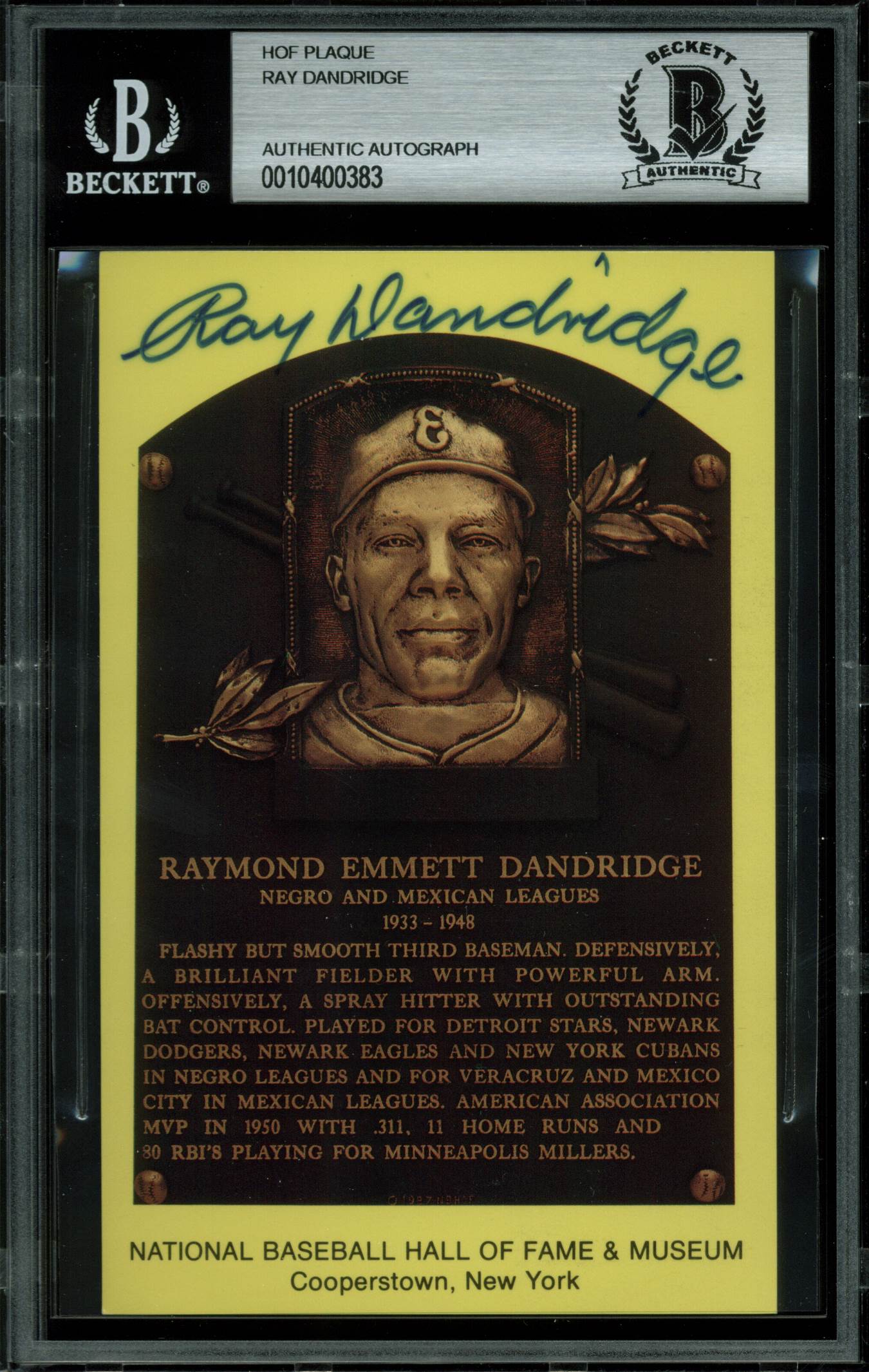 Ray Dandridge Authentic Signed 3.5x5.5 HOF Plaque Postcard BAS Slabbed