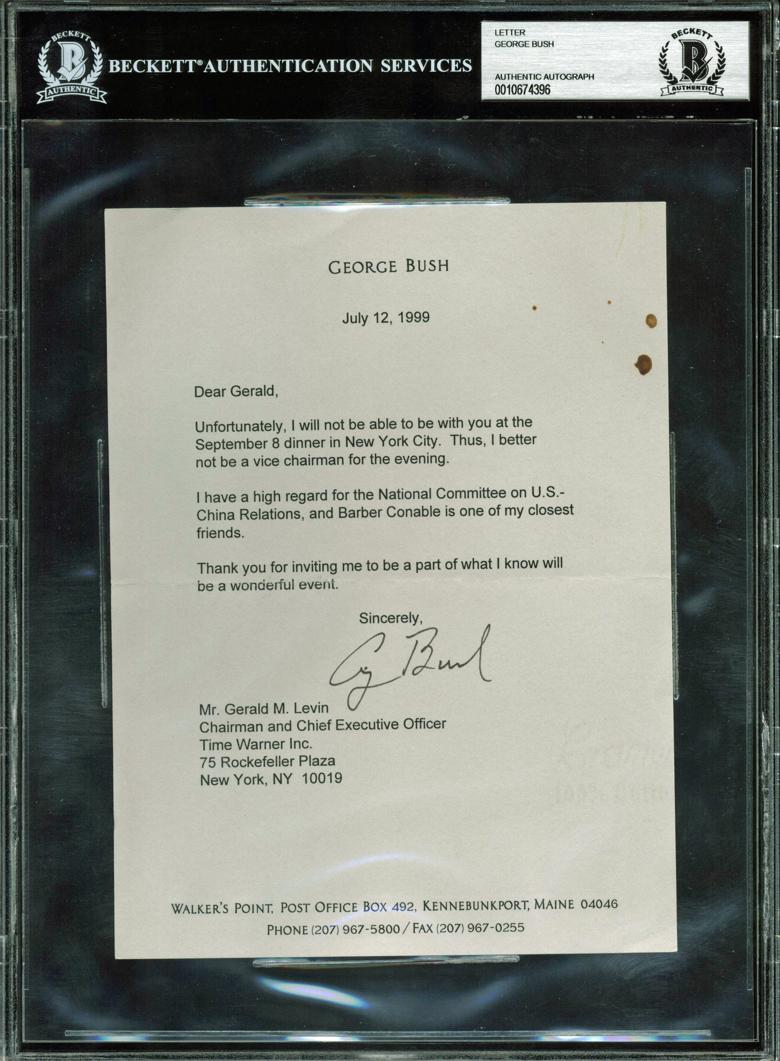 George H.W. Bush Signed 6.25x8.5 1999 Letter On Personal Stationary BAS Slabbed