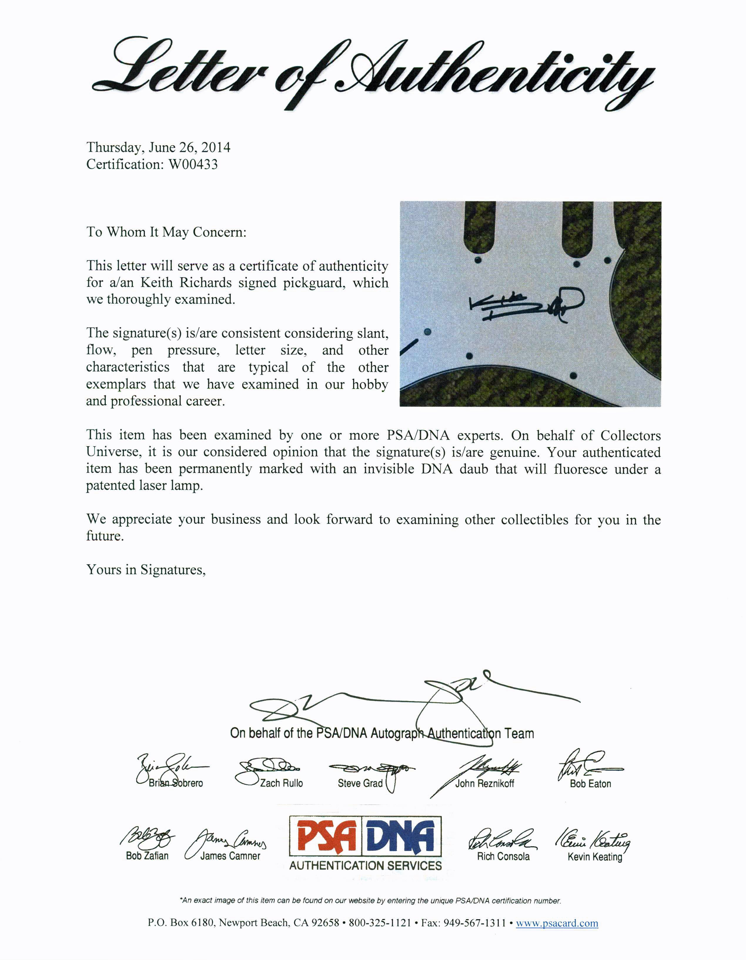 Keith Richards The Rolling Stones Authentic Signed Guitar PSA/DNA #W00433
