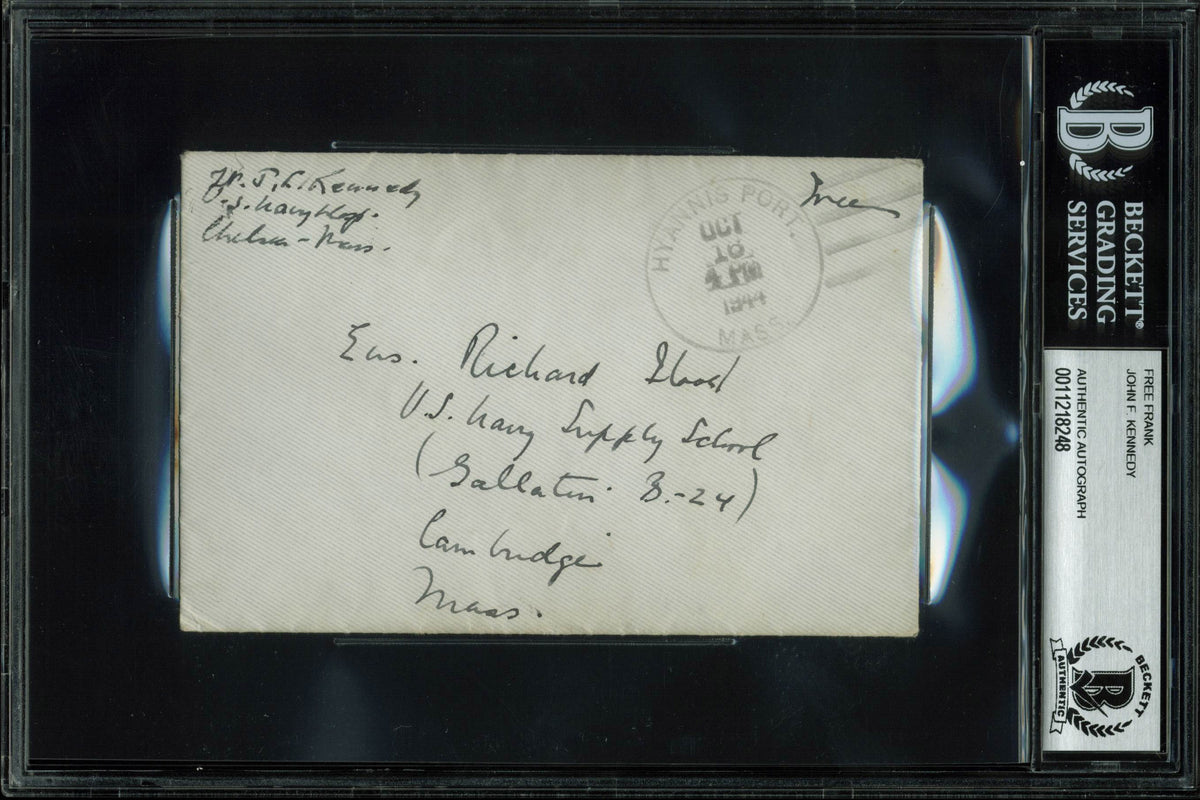 John F. Kennedy Authentic Signed 3x5.5 Handwritten 1944 Free Frank BAS Slabbed