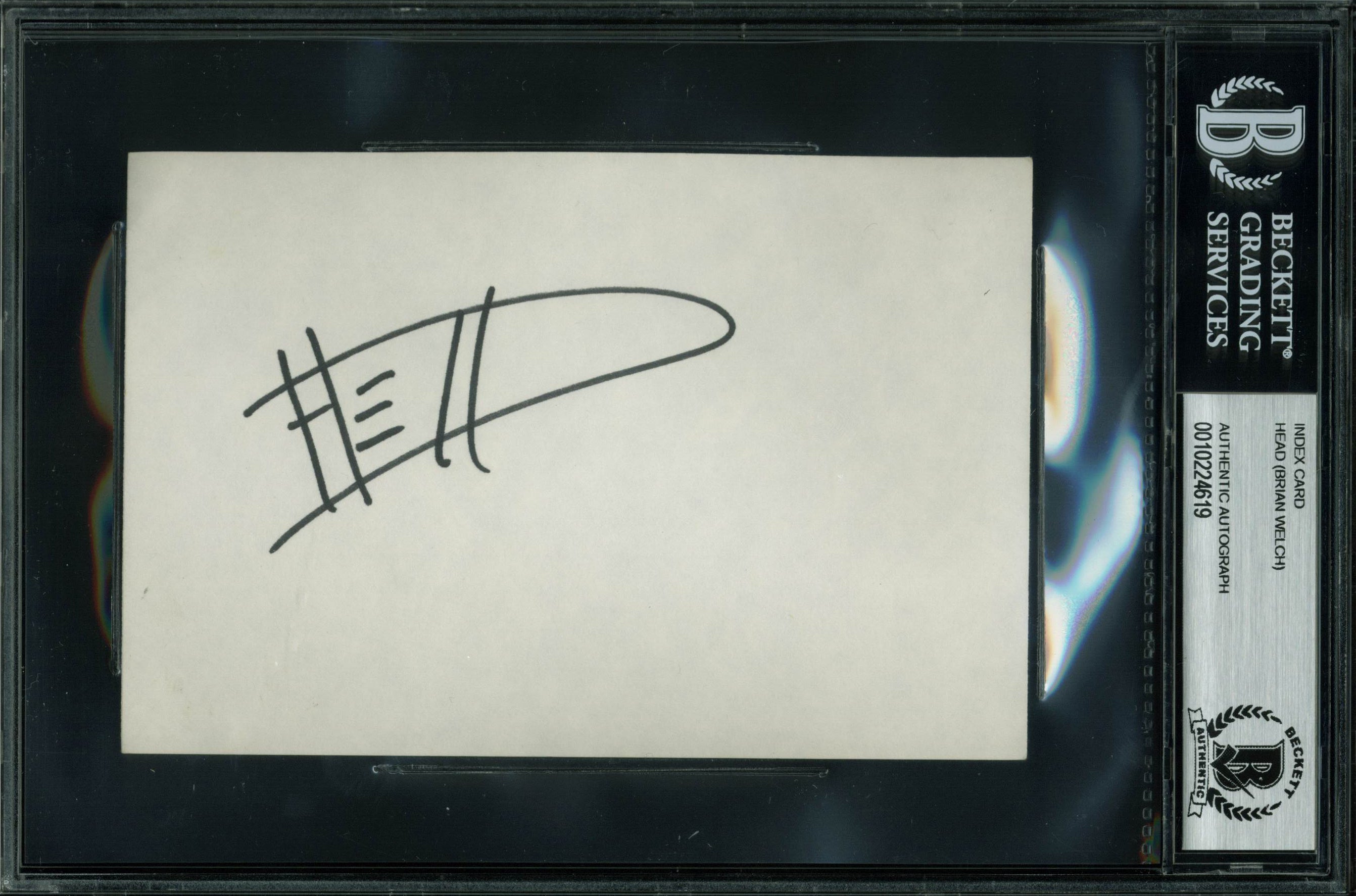 Korn Head (Brian Welch) Authentic Signed 4x6 Index Card In Black BAS Slabbed