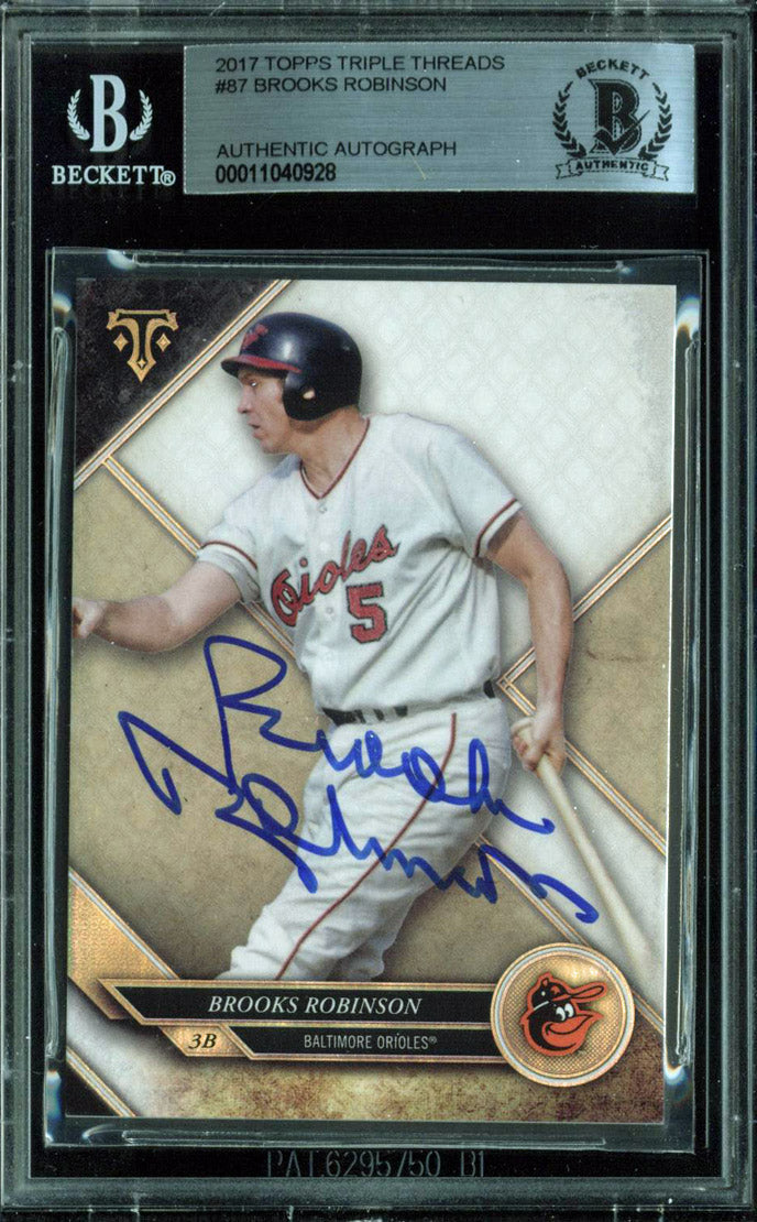 Orioles Brooks Robinson Signed 2017 Topps Triple Threads #87 Card BAS Slabbed