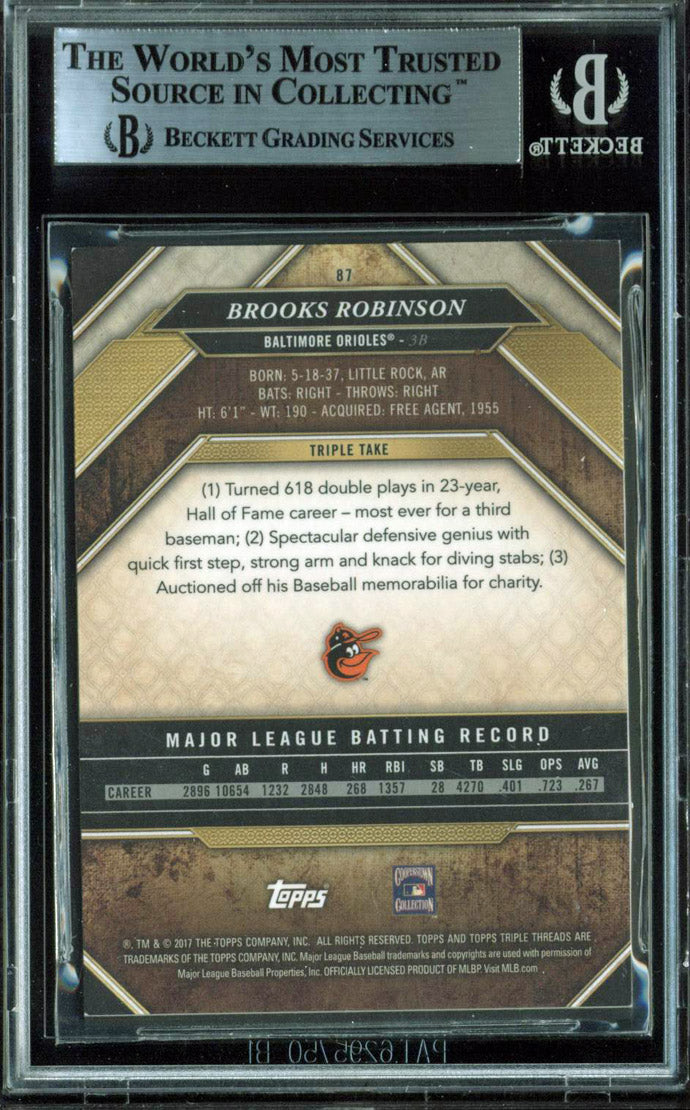 Orioles Brooks Robinson Signed 2017 Topps Triple Threads #87 Card BAS Slabbed