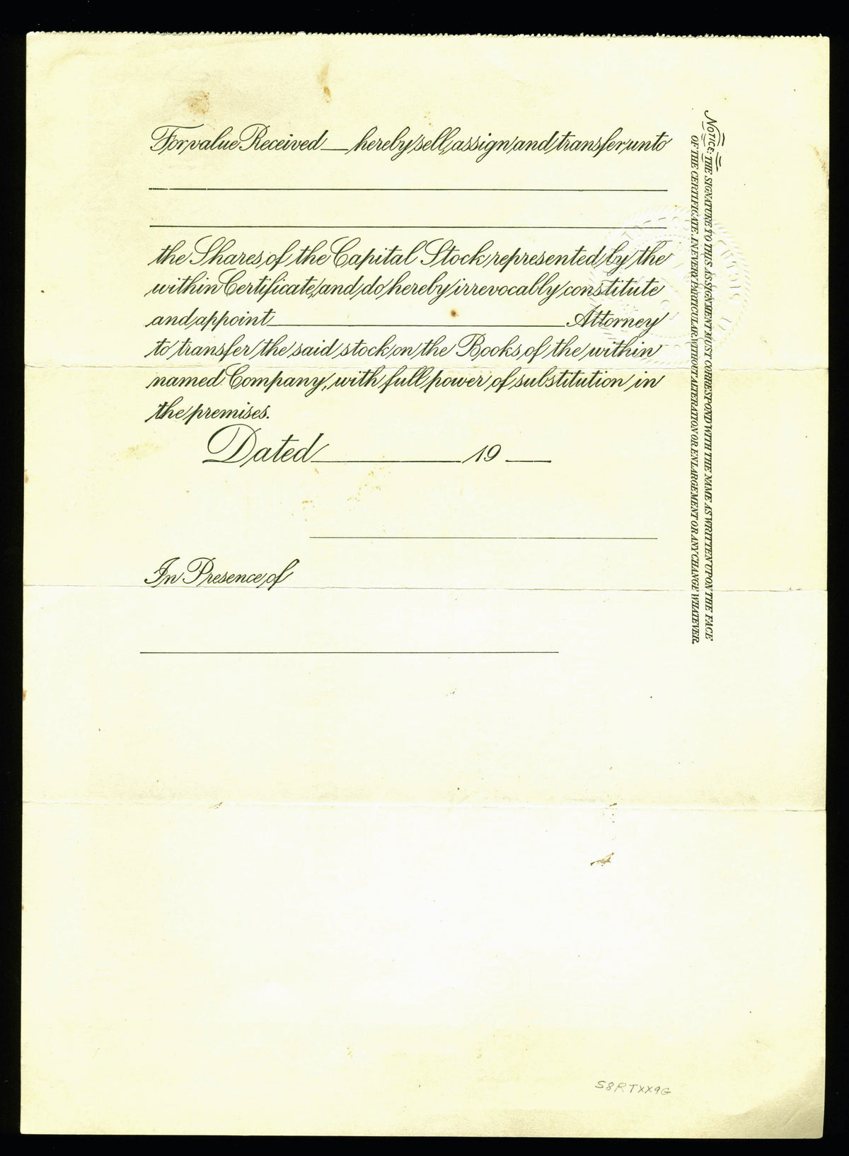Harry Houdini Signed Houdini Picture Corporation Stock Certificate BAS #A87591