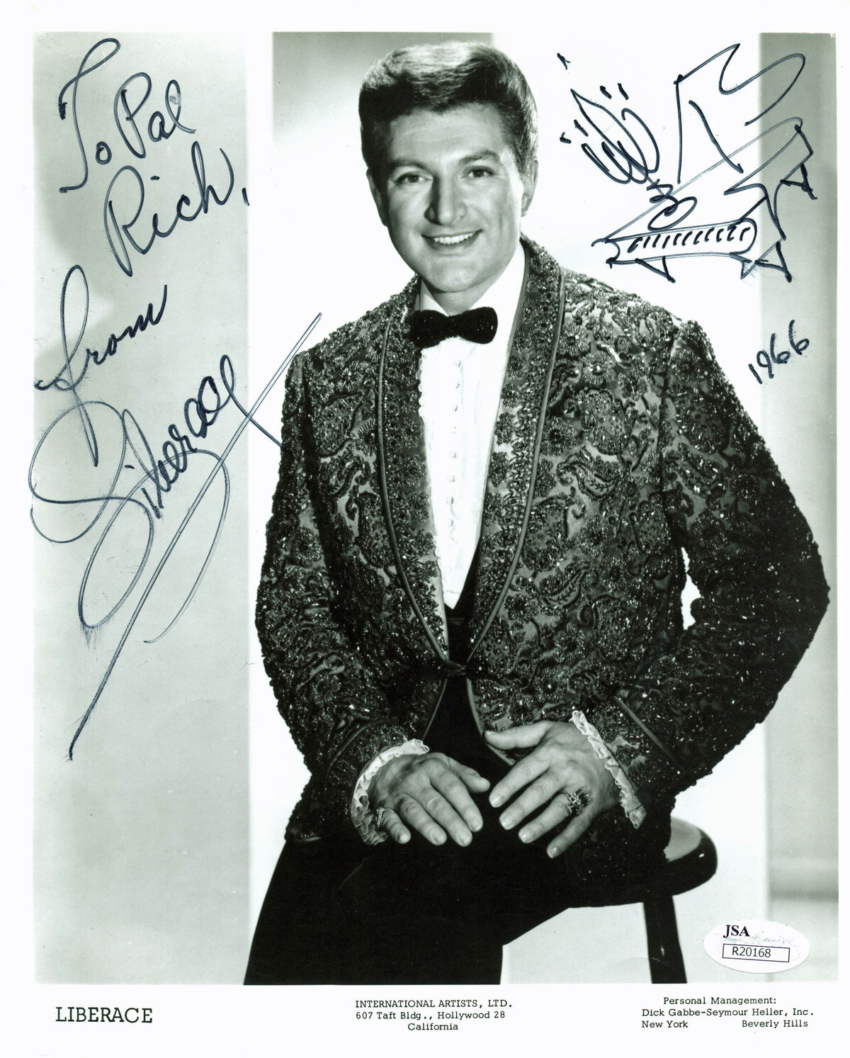 Liberace Authentic Signed B&W 8x10 Promo Photo w/ Piano Sketch JSA #R20168