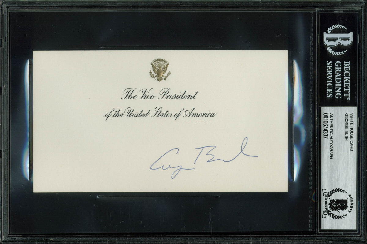 George H.W. Bush Signed 3.5x6.25 Vice President White House Card BAS Slabbed