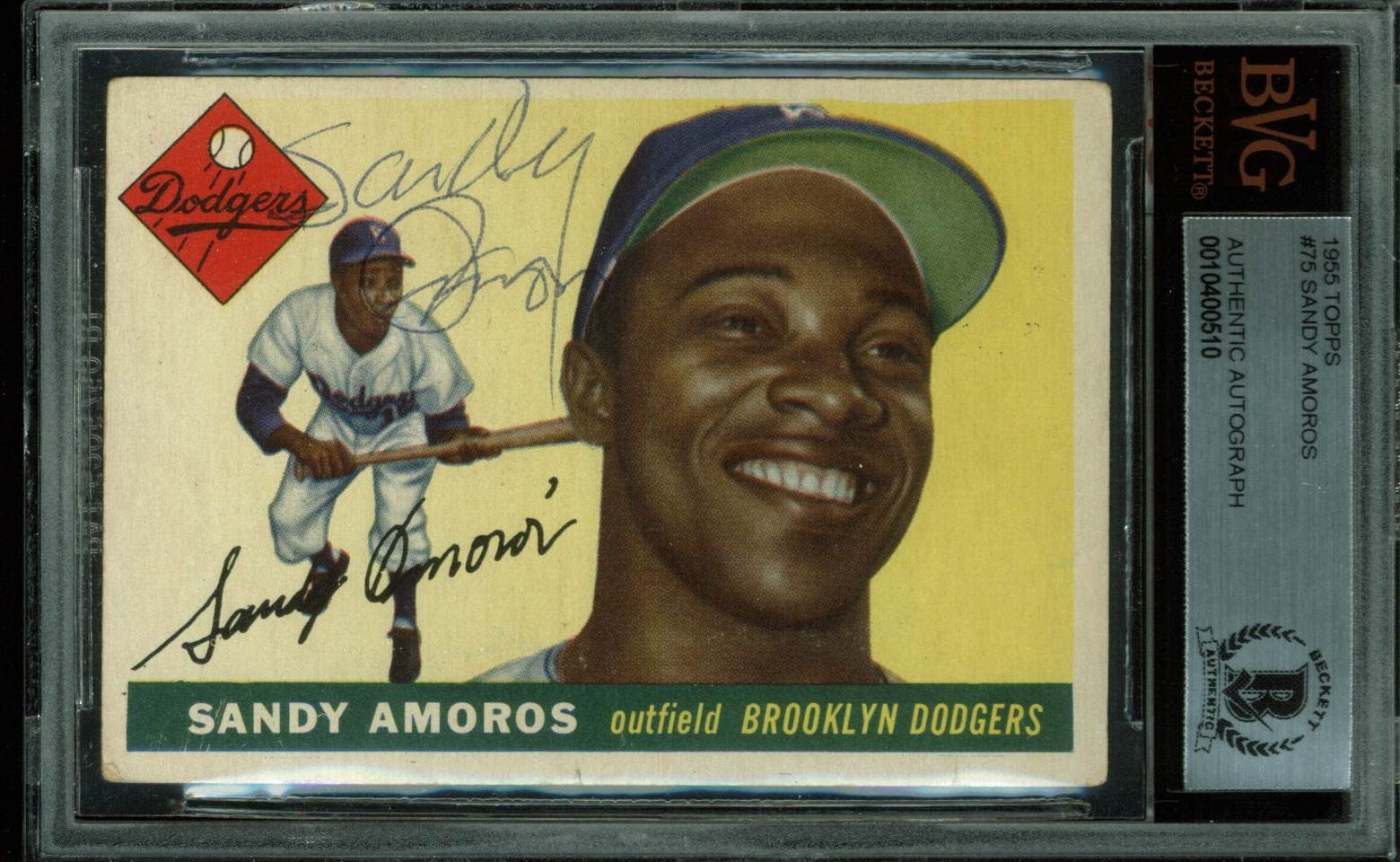 Dodgers Sandy Amoros Signed 1955 Topps #75 Rookie Auto Card BAS Slabbed