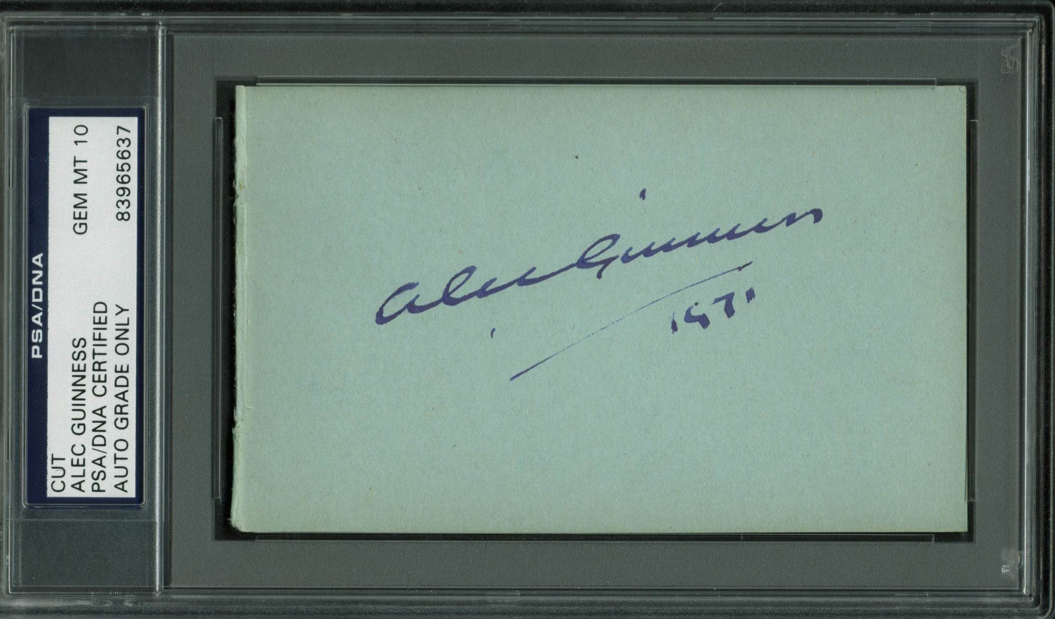 Alec Guinness "1971" Signed 3x5 Cut Signature Auto Graded 10! PSA/DNA Slabbed
