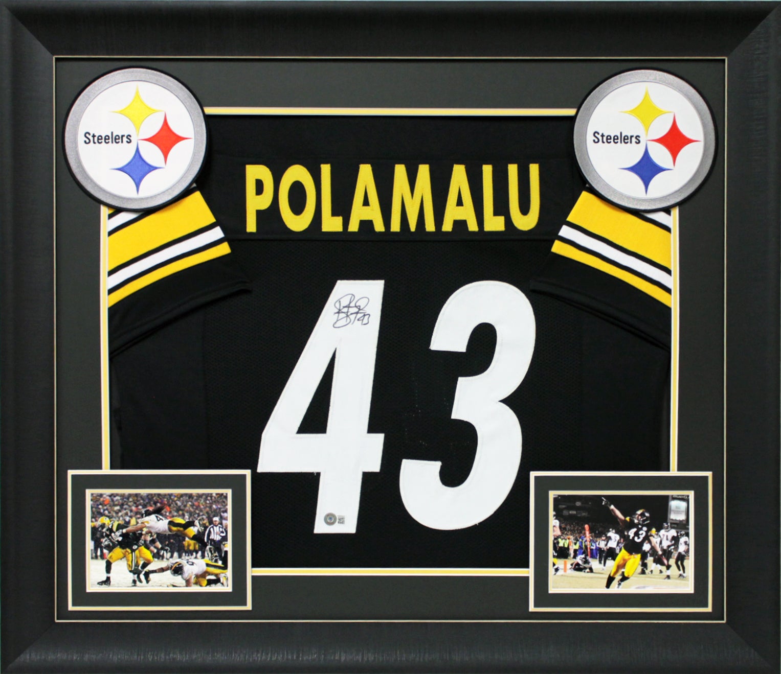 Troy Polamalu Authentic Signed Black Pro Style Framed Jersey BAS Witnessed