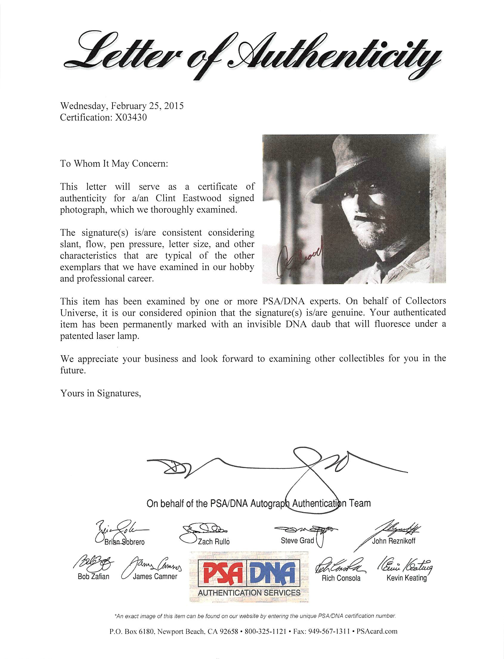 Clint Eastwood The Good, the Bad and the Ugly Signed 8x10 Photo PSA/DNA #X03430