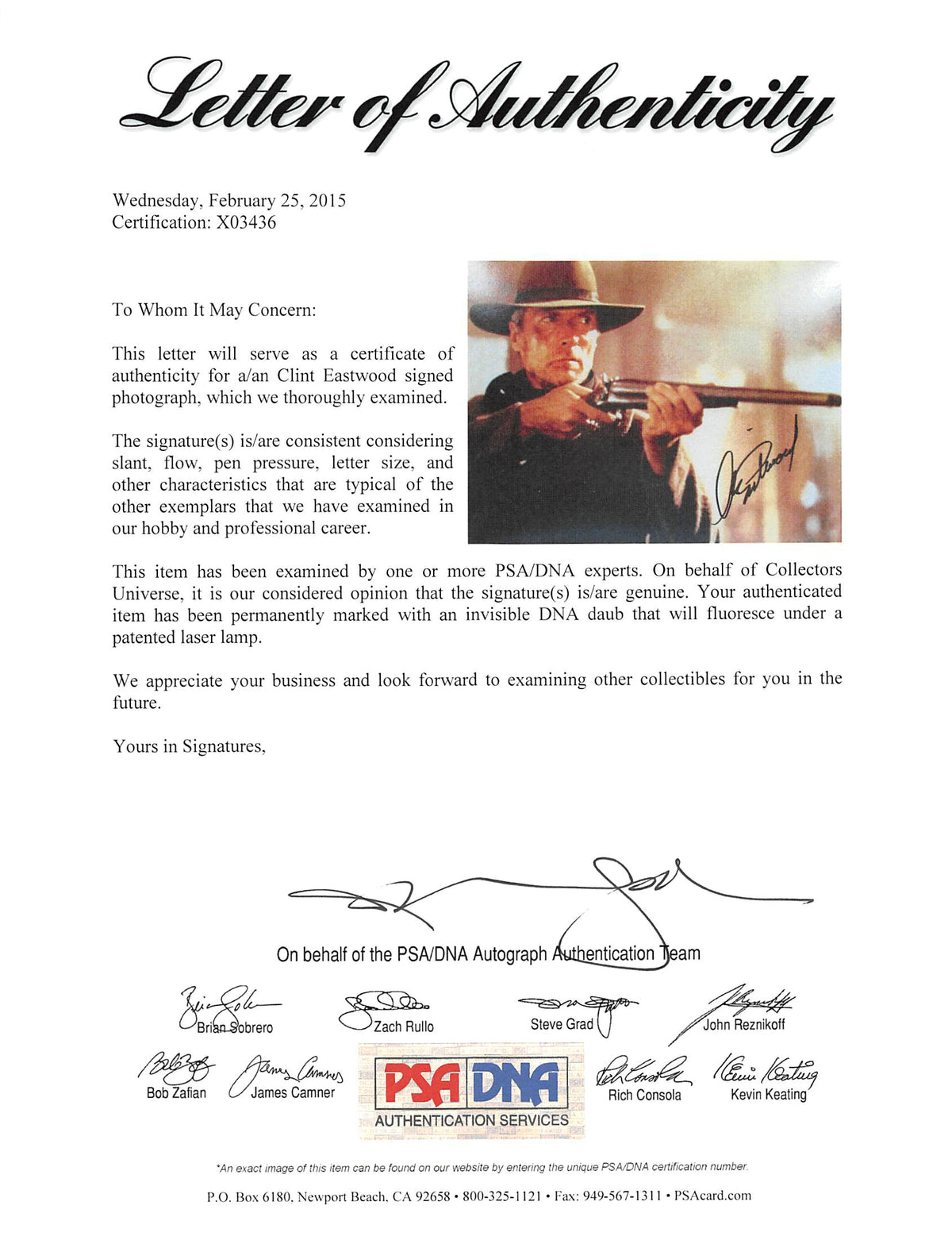 Clint Eastwood Unforgiven Authentic Signed 8x10 Photo Autographed PSA #X03436