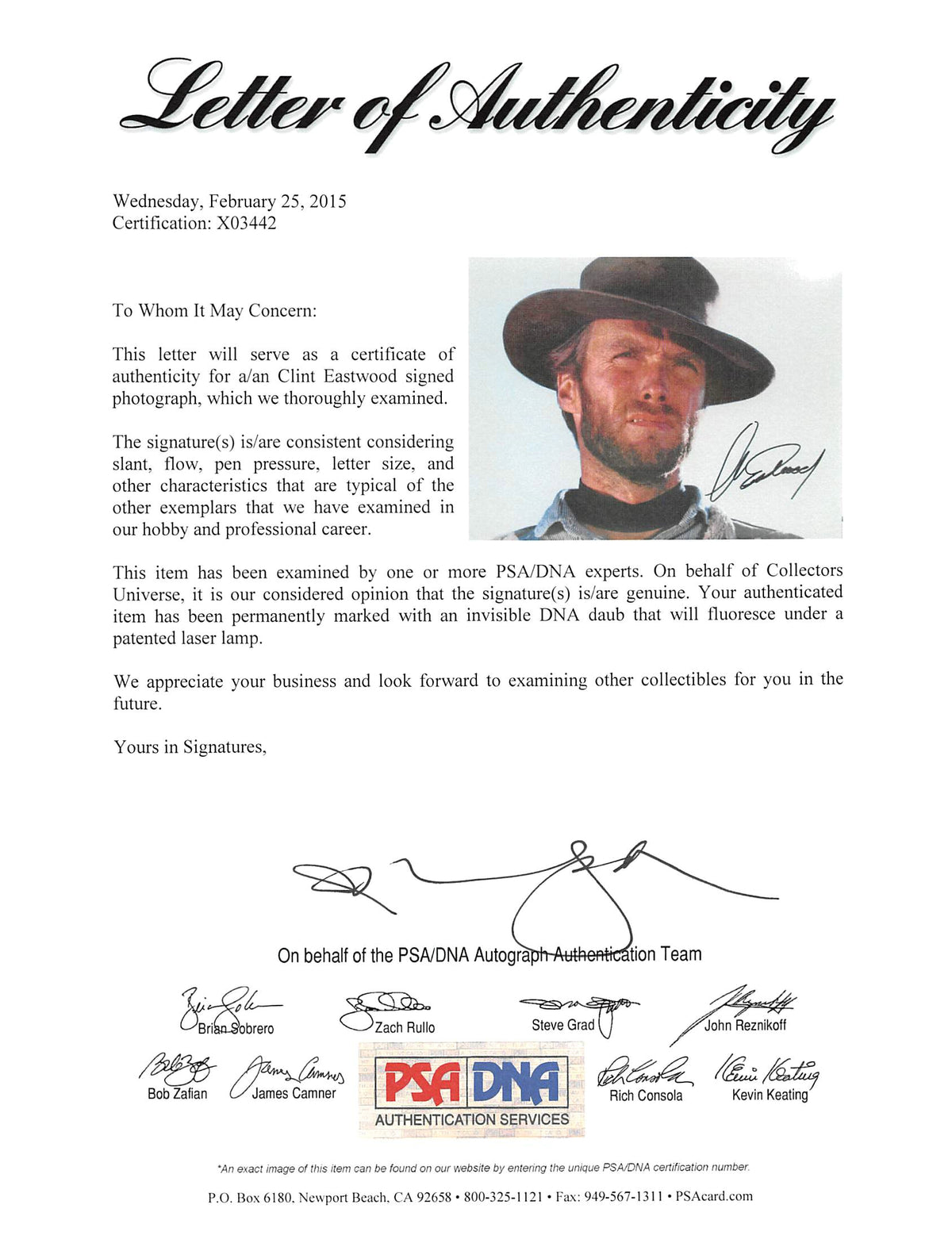 Clint Eastwood The Good, the Bad and the Ugly Signed 8x10 Photo PSA/DNA #X03442