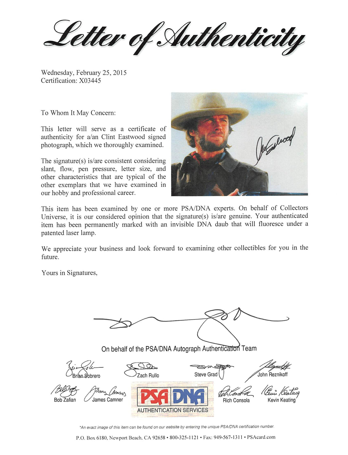 Clint Eastwood The Good, the Bad and the Ugly Signed 8x10 Photo PSA/DNA #X03445