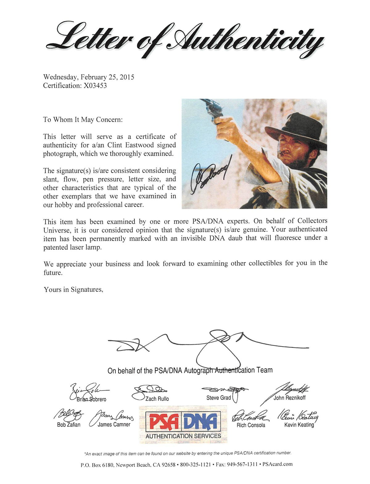 Clint Eastwood The Good, the Bad and the Ugly Signed 8x10 Photo PSA/DNA #X03453