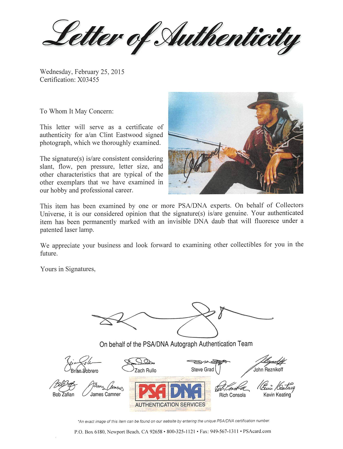 Clint Eastwood The Good, the Bad and the Ugly Signed 8x10 Photo PSA/DNA #X03455